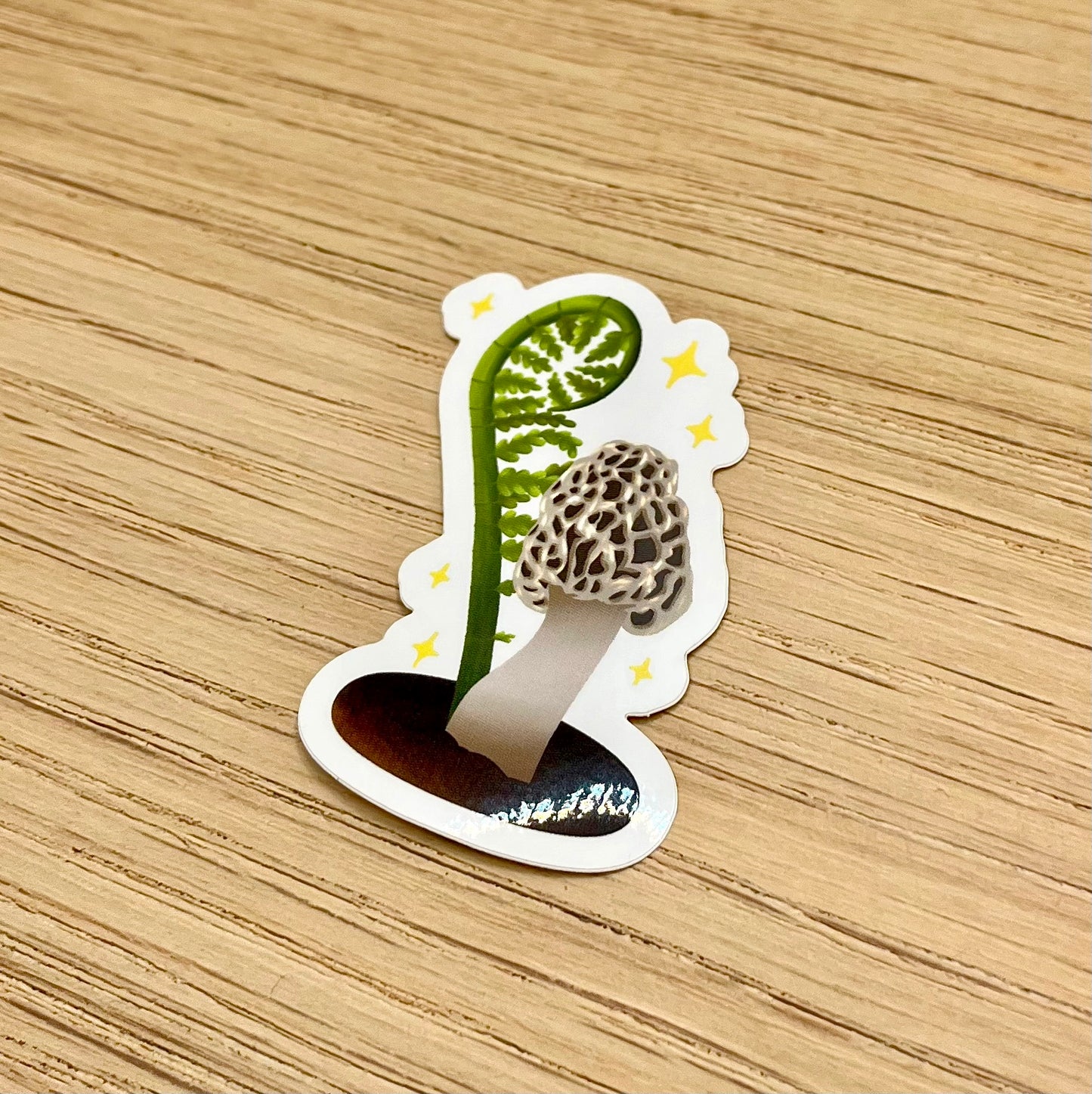 Morel Mushroom and Fiddlehead Fern Sticker
