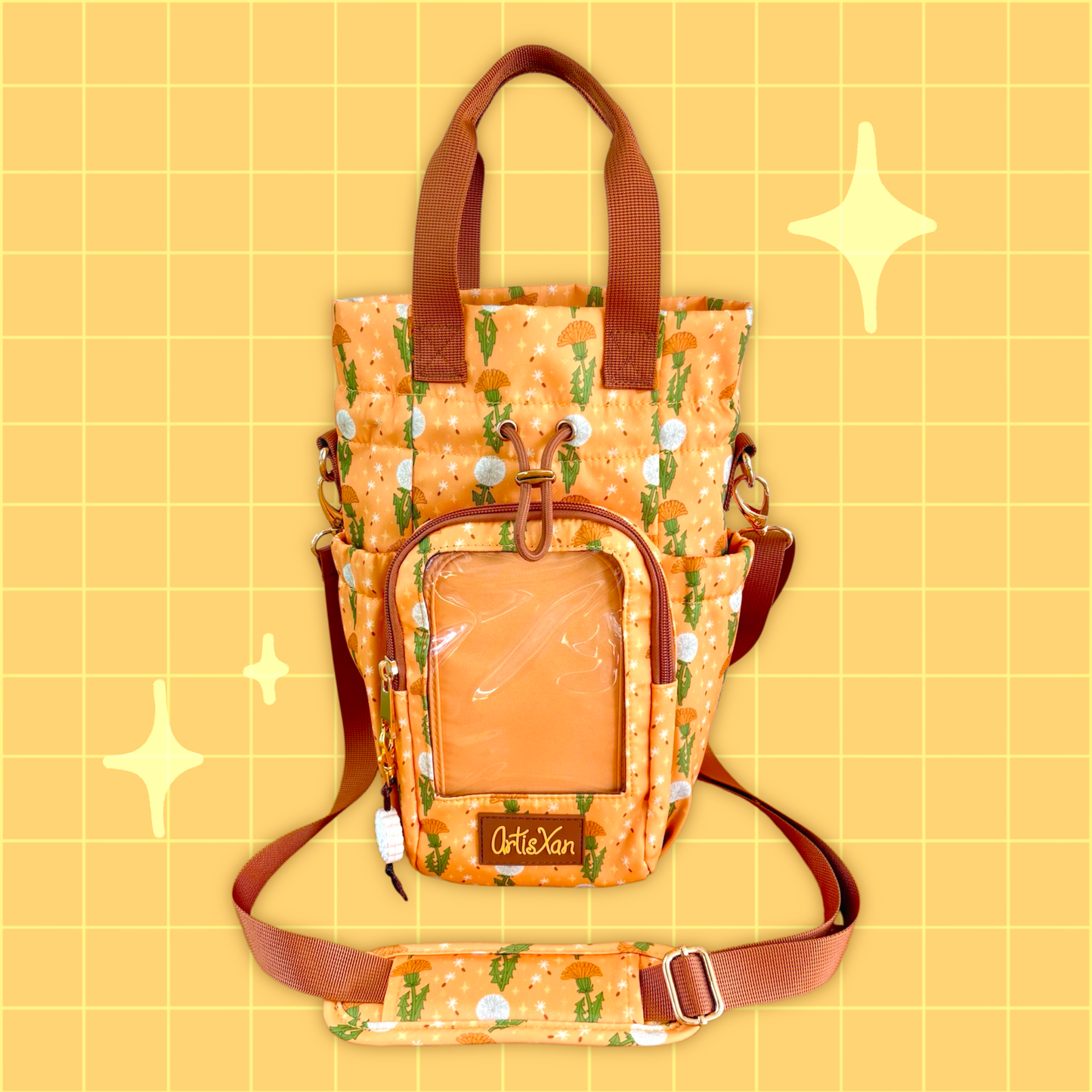 Large Dandelion Ita Water Bottle Bag with Fidget Zipper Pull