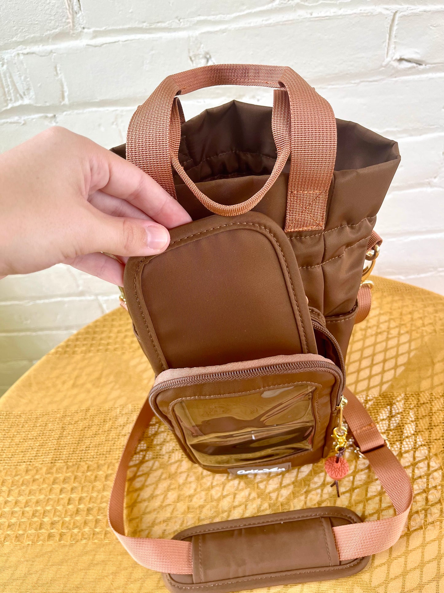 Large Brown Ita Water Bottle Bag with Fidget Zipper Pull