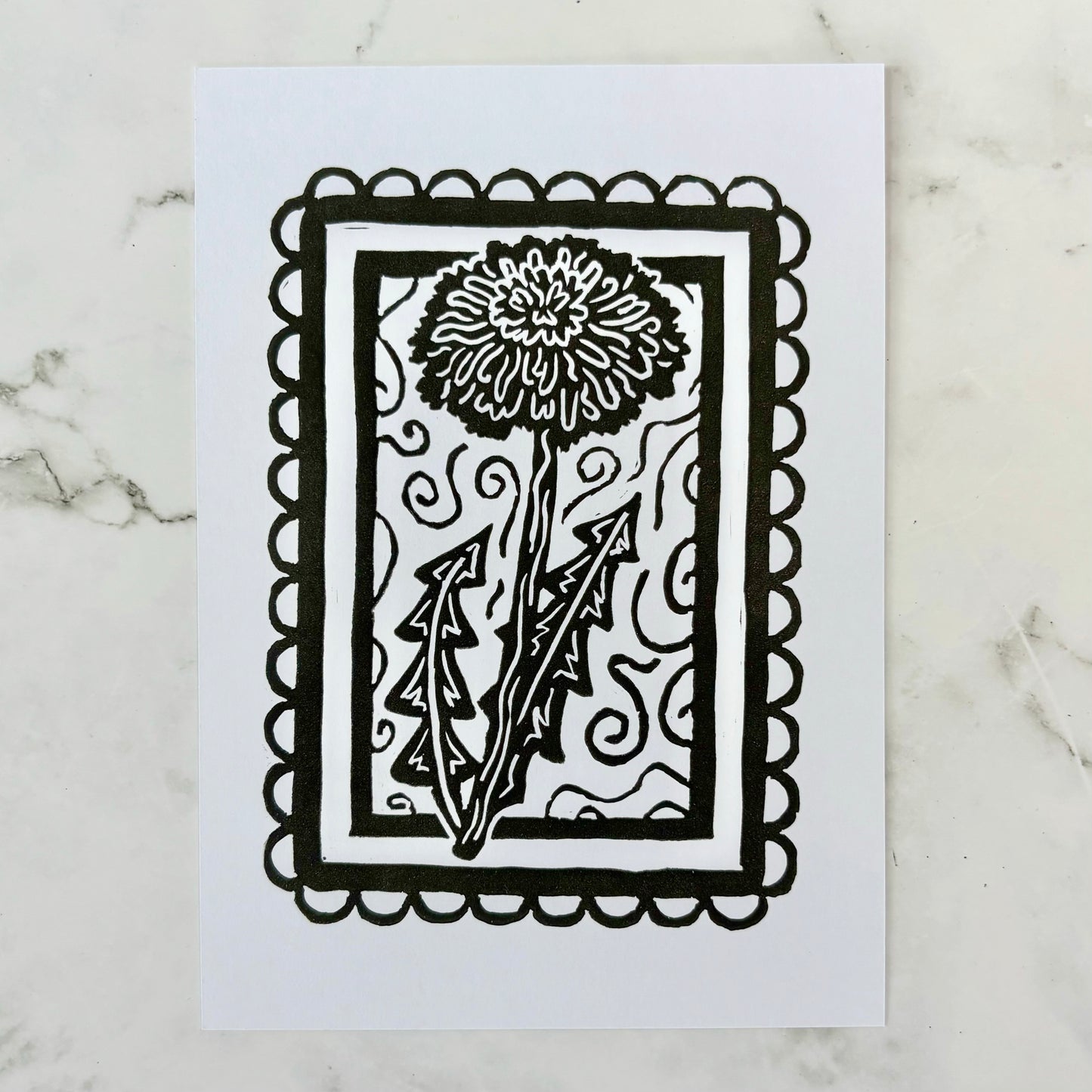 Dandelion Linocut Print