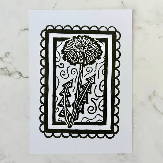 Dandelion Linocut Print