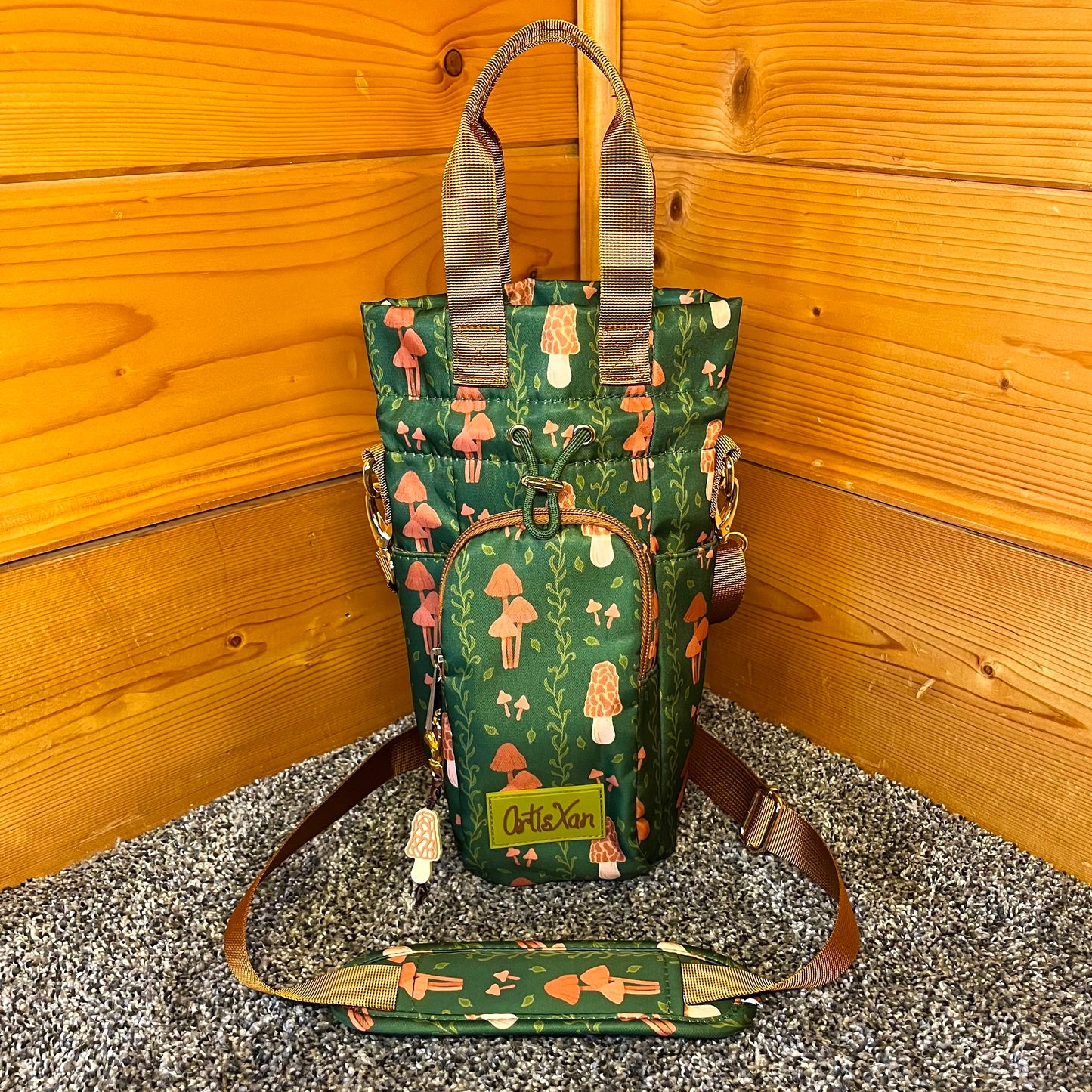 Mushroom Water Bottle Bag with Fidget Zipper Pull