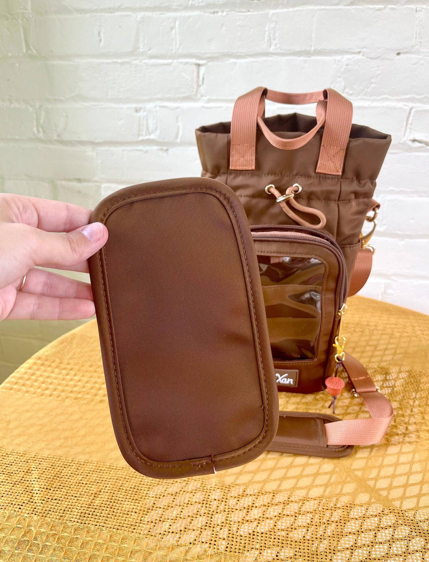 Large Brown Ita Water Bottle Bag with Fidget Zipper Pull