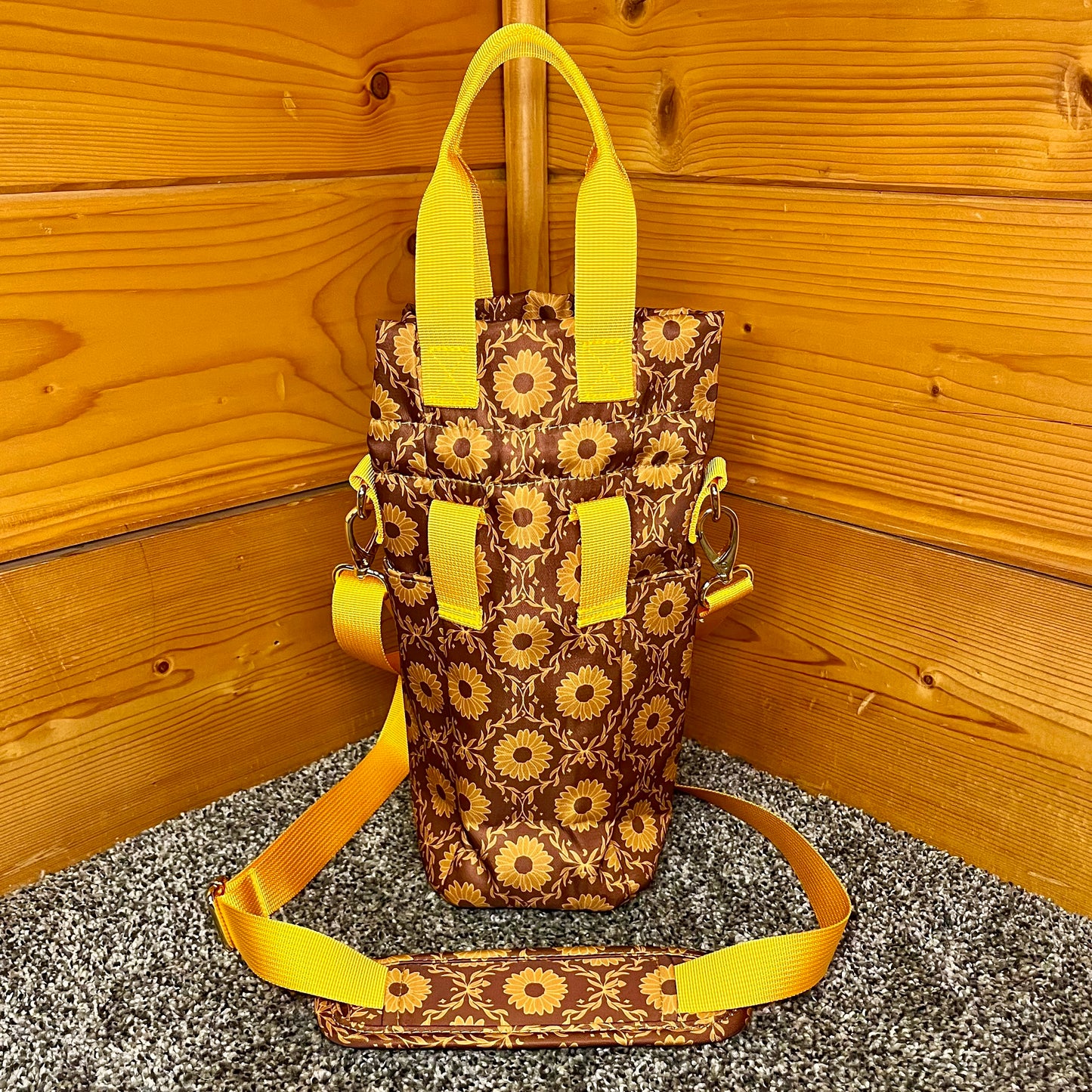 Sunflower Water Bottle Bag with Fidget Zipper Pull
