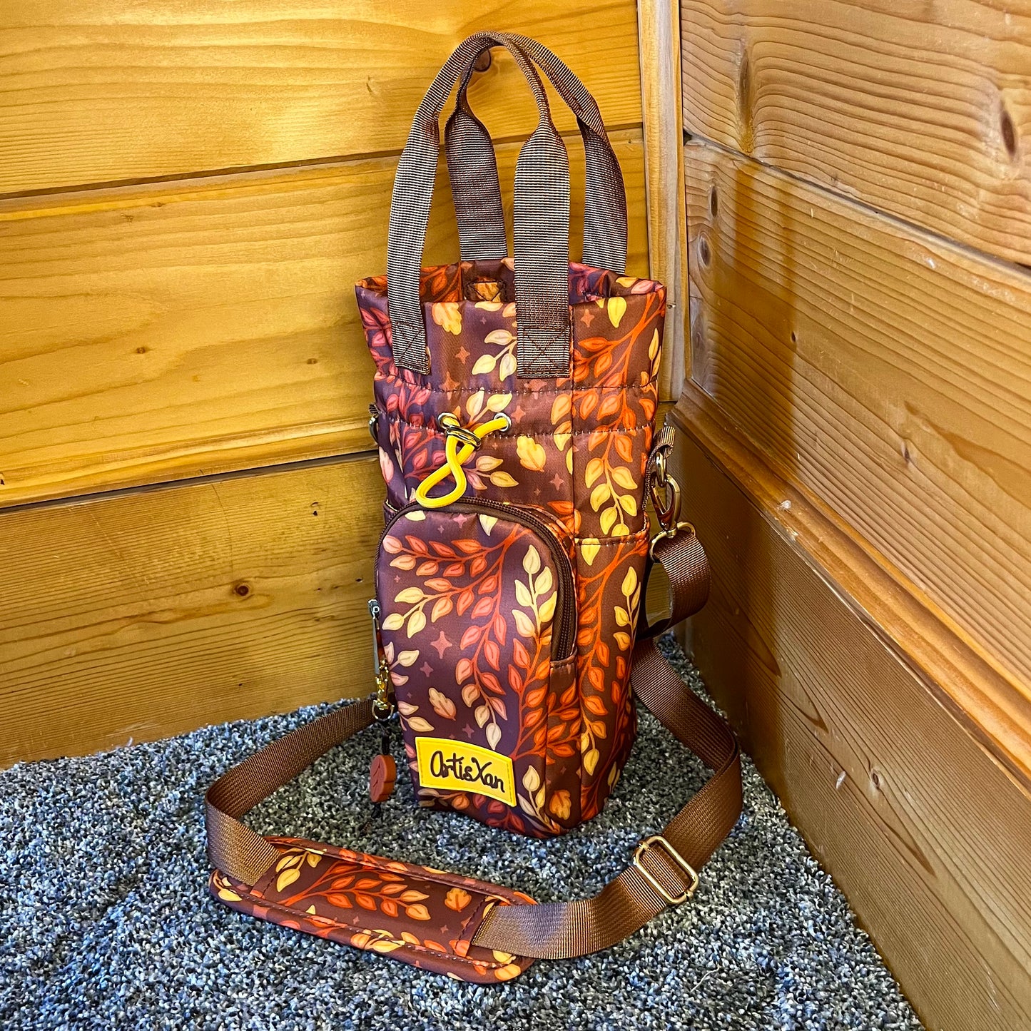 Autumn Leafy Water Bottle Bag with Fidget Zipper Pull
