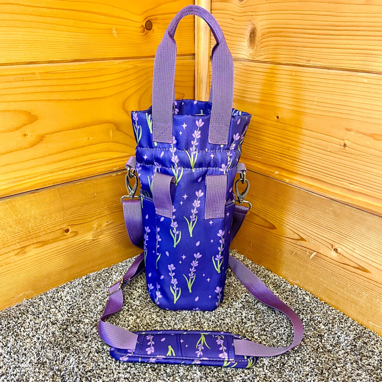 Lavender Water Bottle Bag with Fidget Zipper Pull