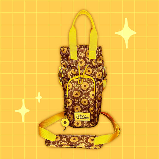 Sunflower Water Bottle Bag with Fidget Zipper Pull