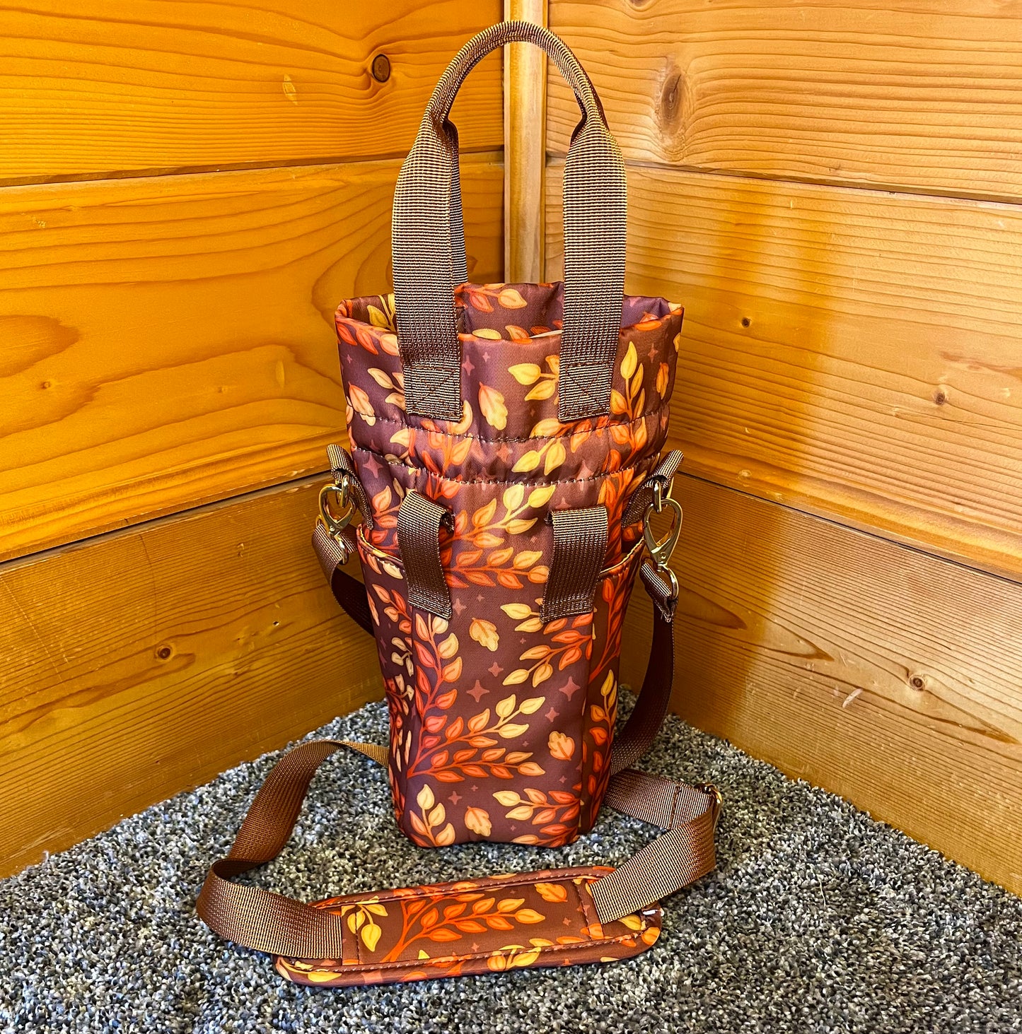 Autumn Leafy Water Bottle Bag with Fidget Zipper Pull