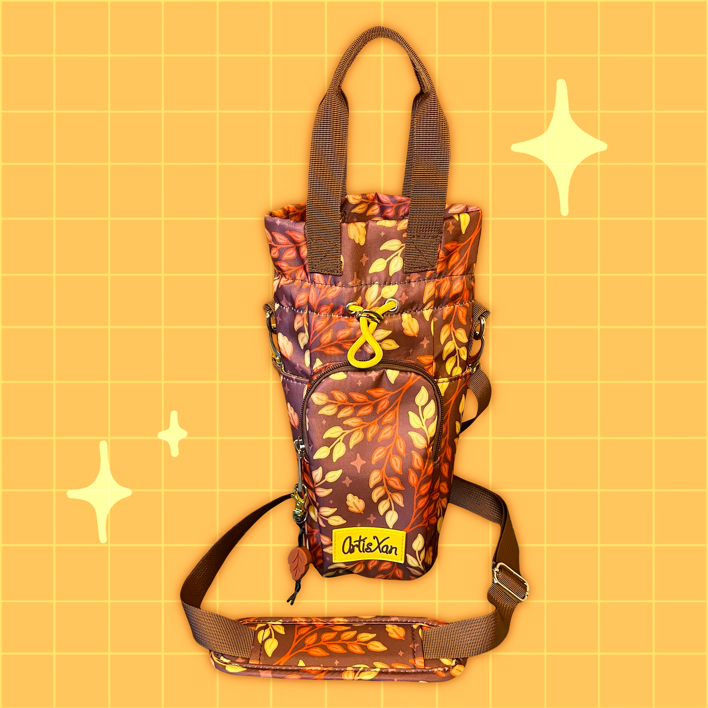 Autumn Leafy Water Bottle Bag with Fidget Zipper Pull