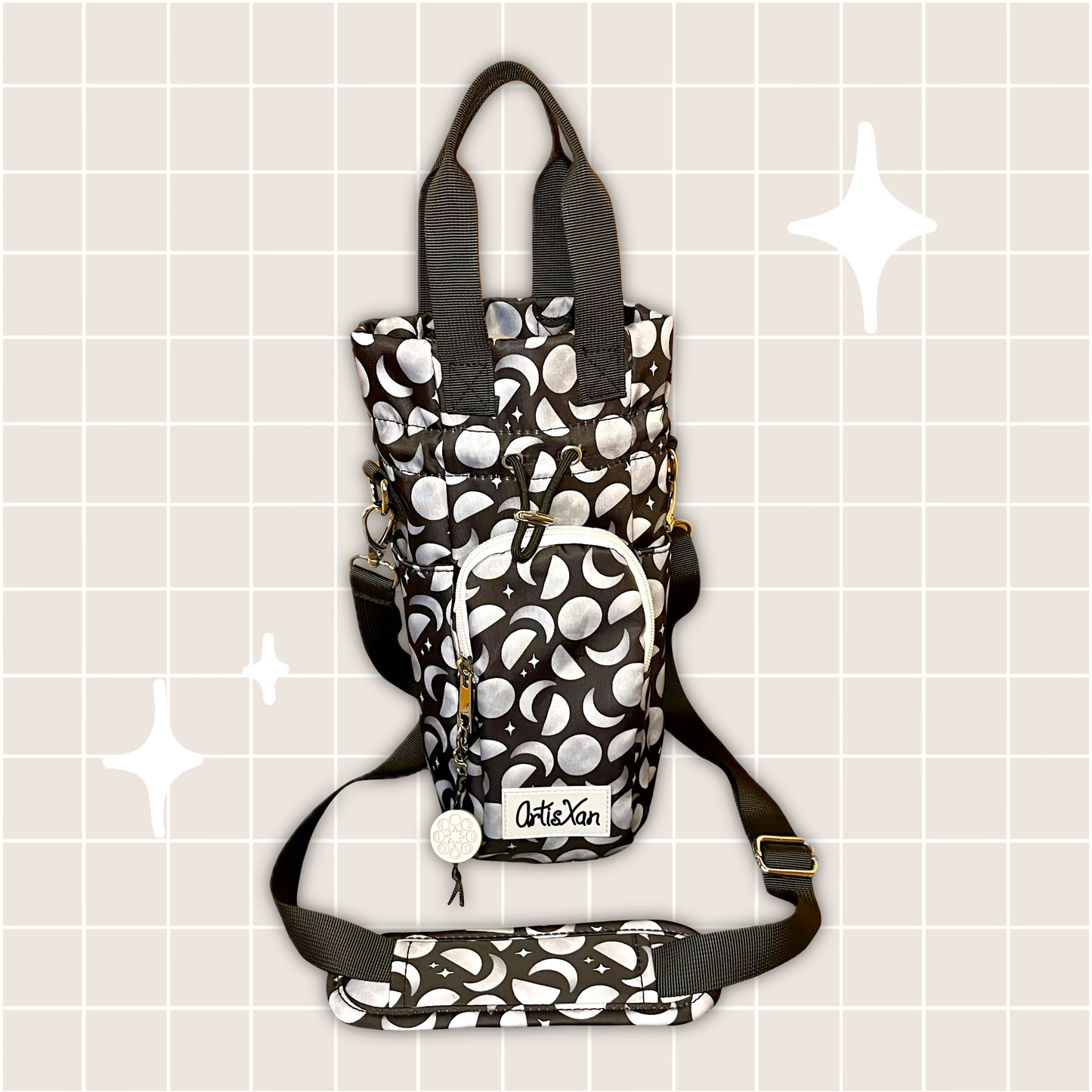 Moon Water Bottle Bag with Fidget Zipper Pull