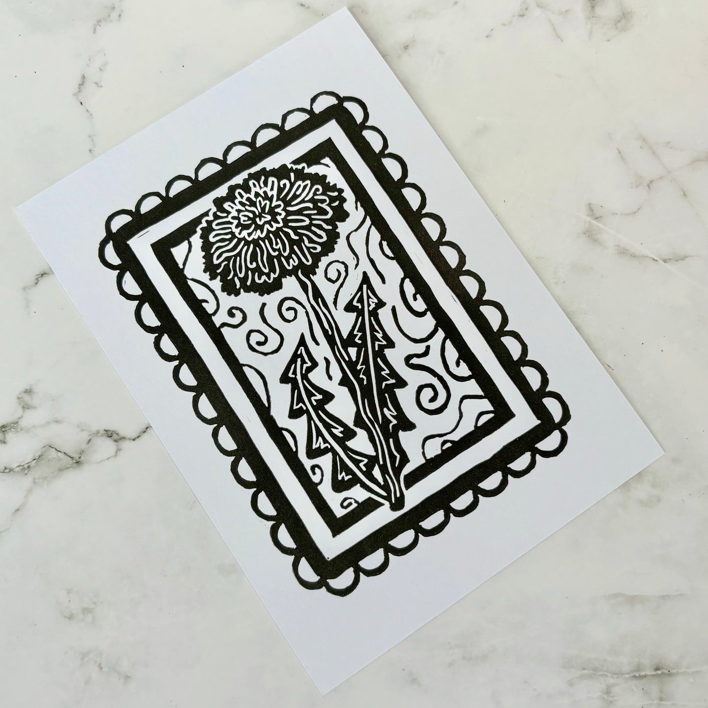 Dandelion Linocut Print