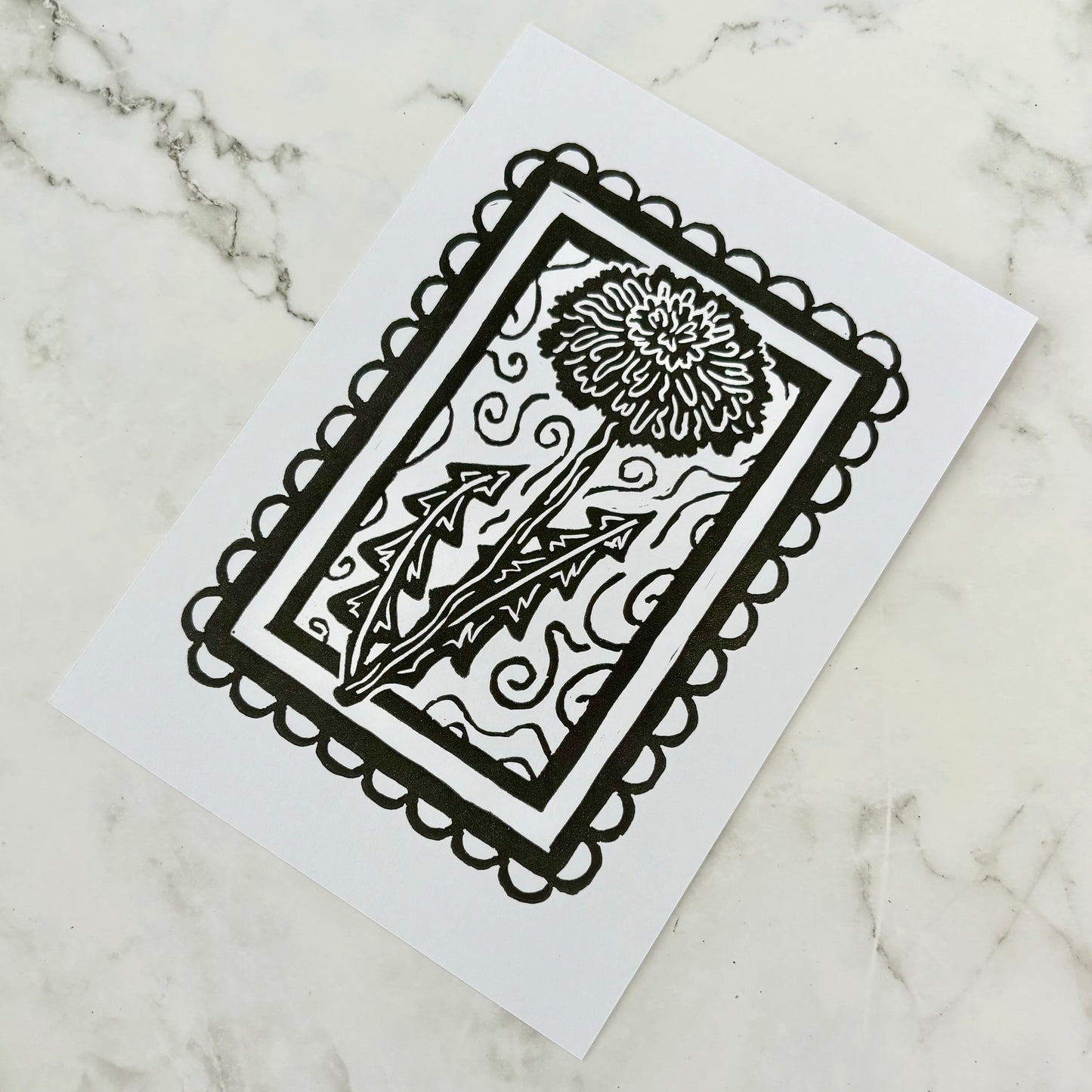 Dandelion Linocut Print
