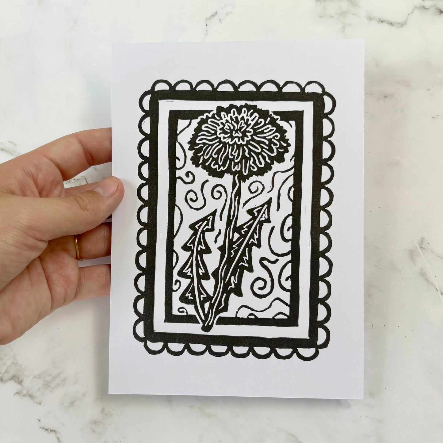 Dandelion Linocut Print