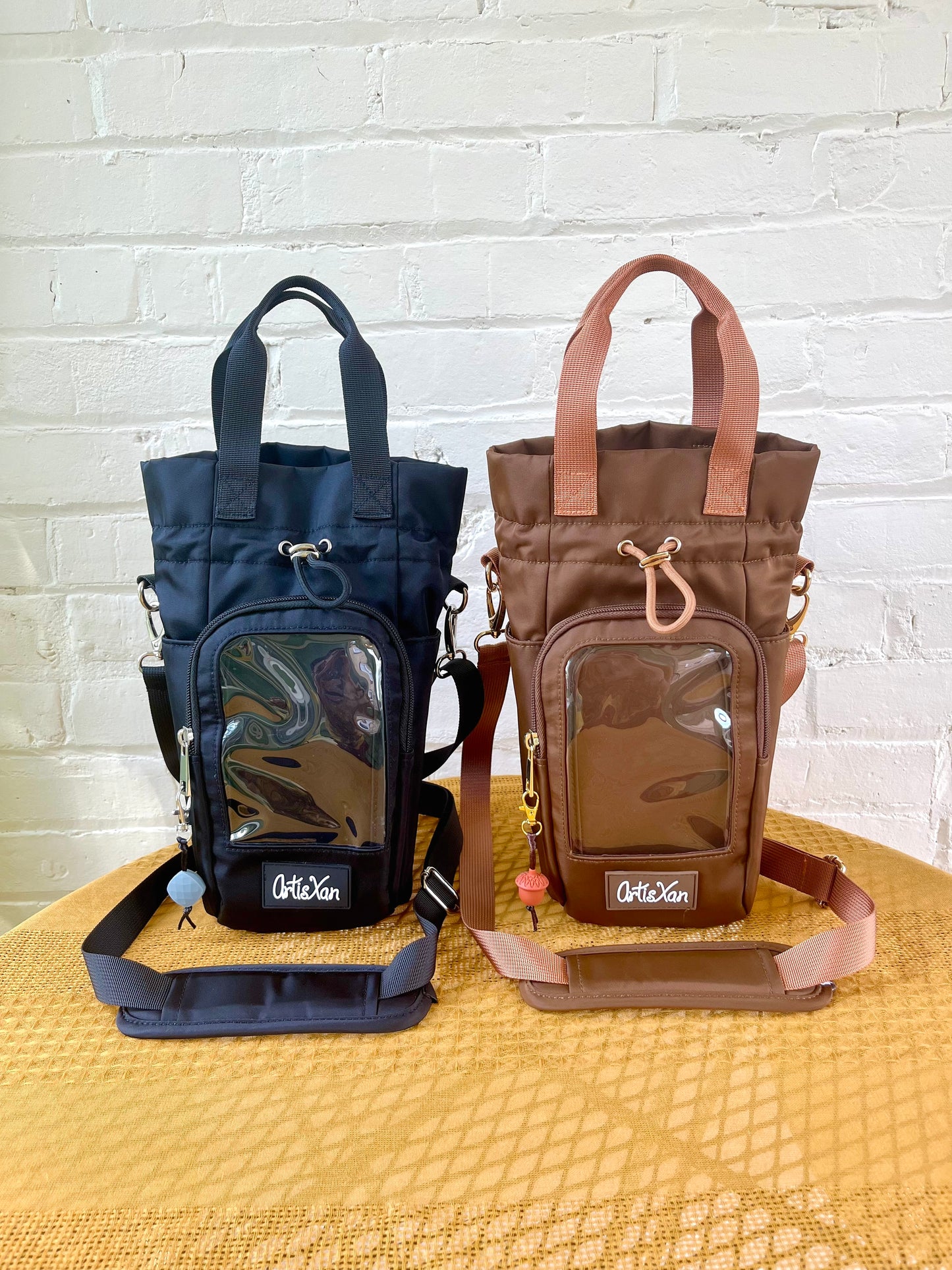 Large Brown Ita Water Bottle Bag with Fidget Zipper Pull