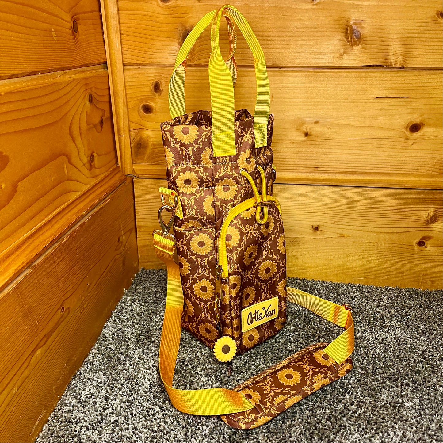 Sunflower Water Bottle Bag with Fidget Zipper Pull