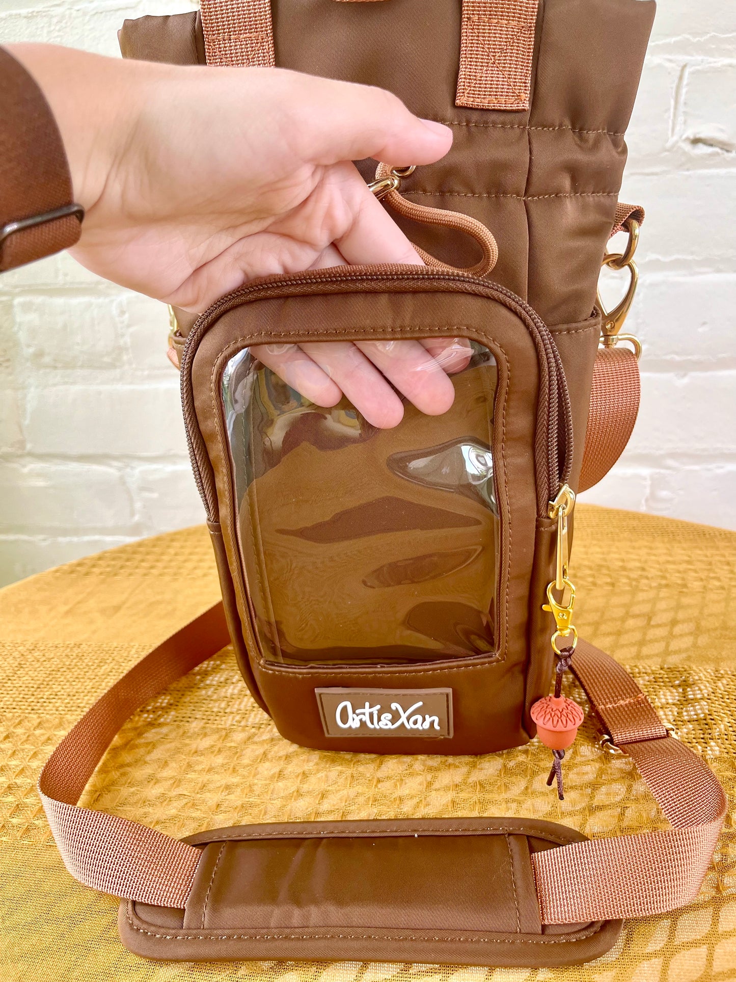 Large Brown Ita Water Bottle Bag with Fidget Zipper Pull