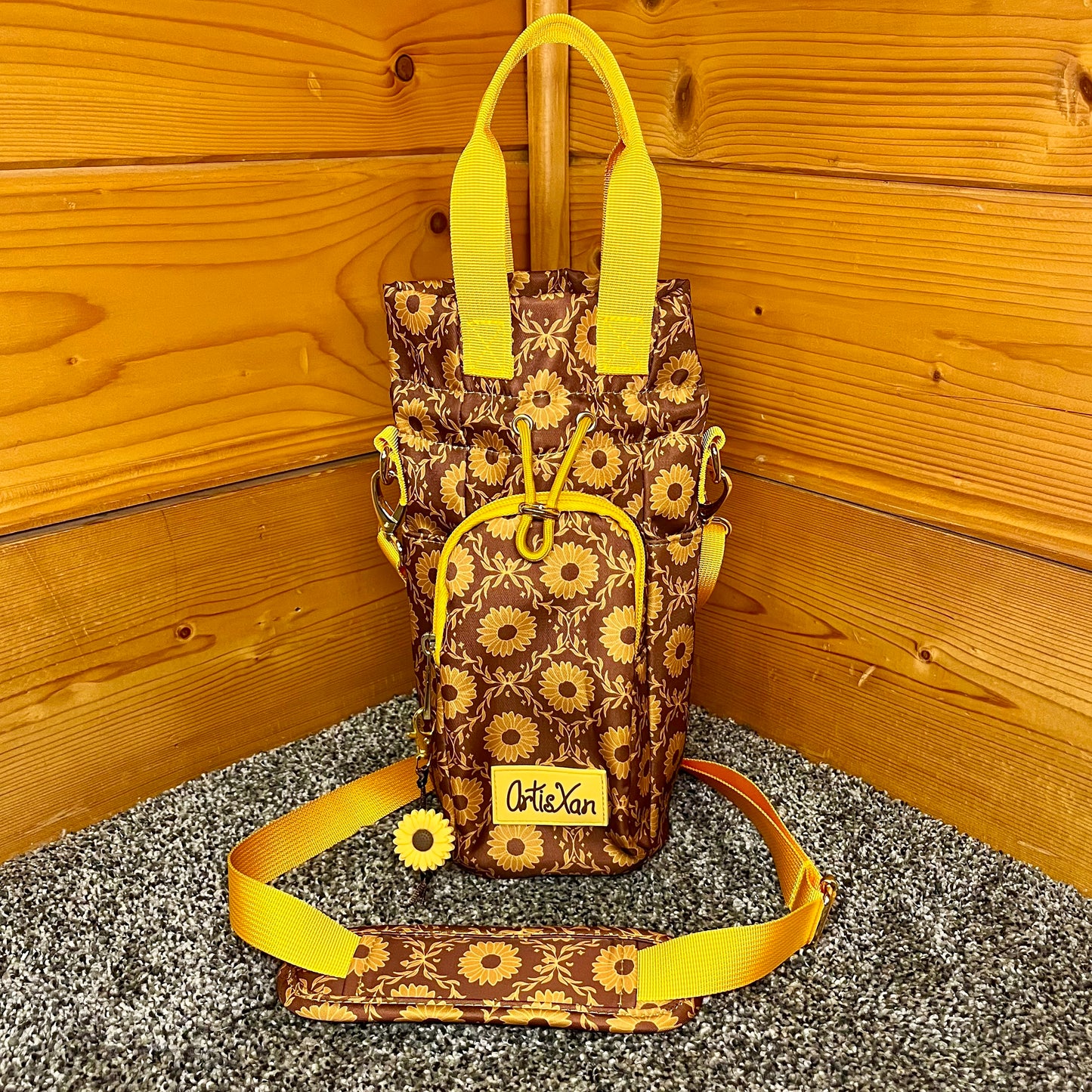 Sunflower Water Bottle Bag with Fidget Zipper Pull
