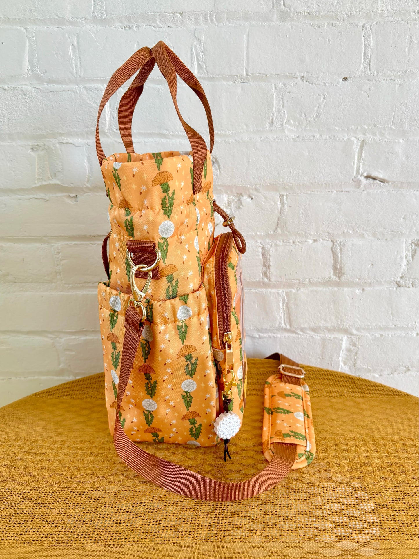 Large Dandelion Ita Water Bottle Bag with Fidget Zipper Pull