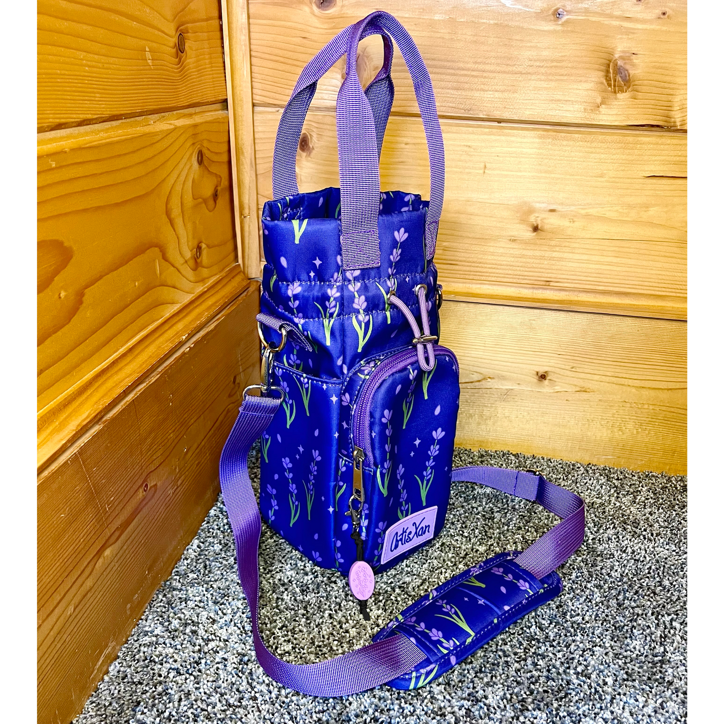 Lavender Water Bottle Bag with Fidget Zipper Pull