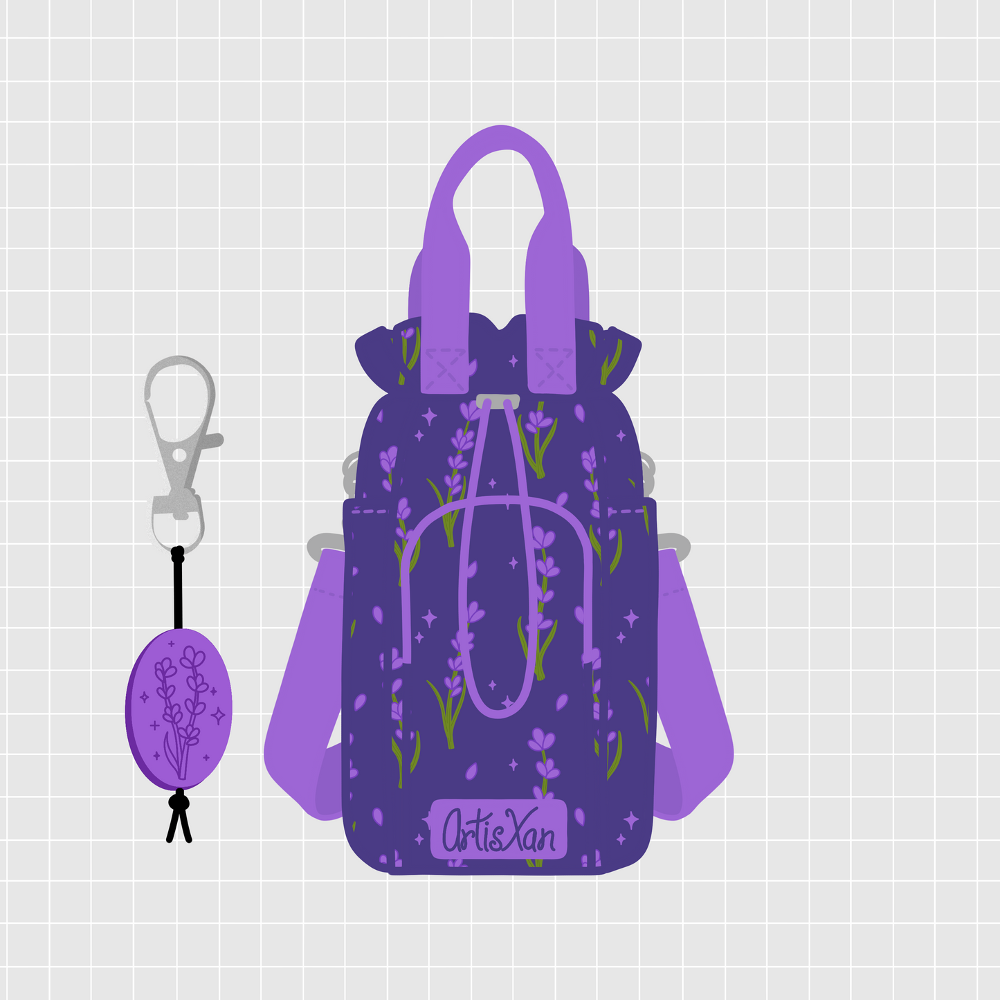 Lavender Water Bottle Bag with Fidget Zipper Pull