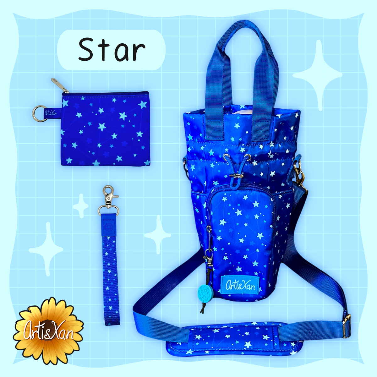 Star Water Bottle Bag with Fidget Zipper Pull