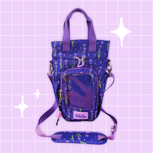 Large Lavender Ita Water Bottle Bag with Fidget Zipper Pull