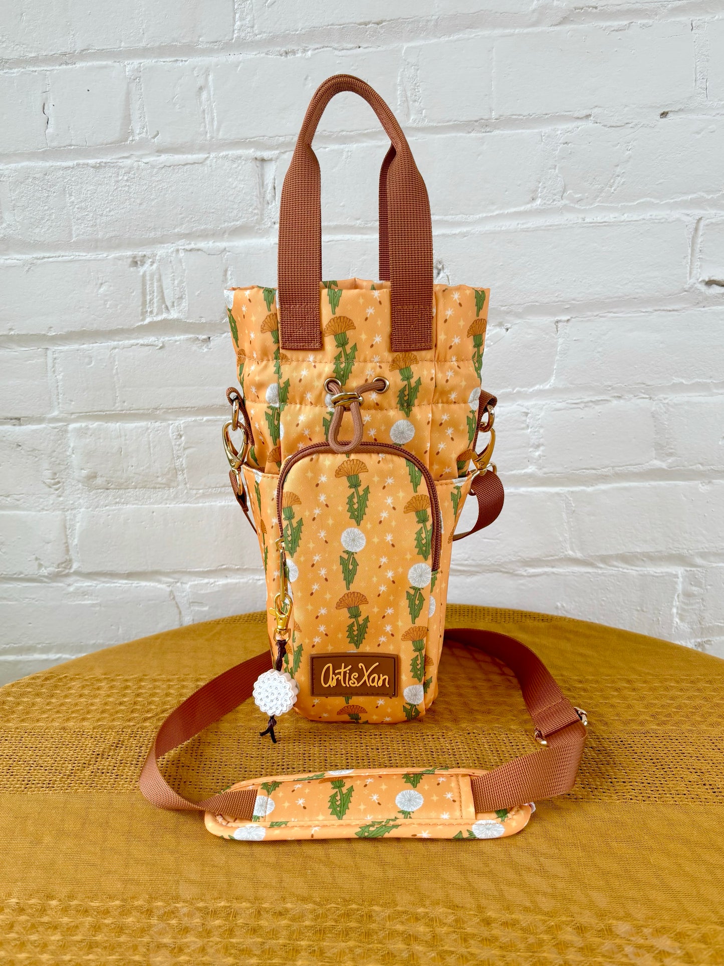 Dandelion Water Bottle Bag with Fidget Zipper Pull