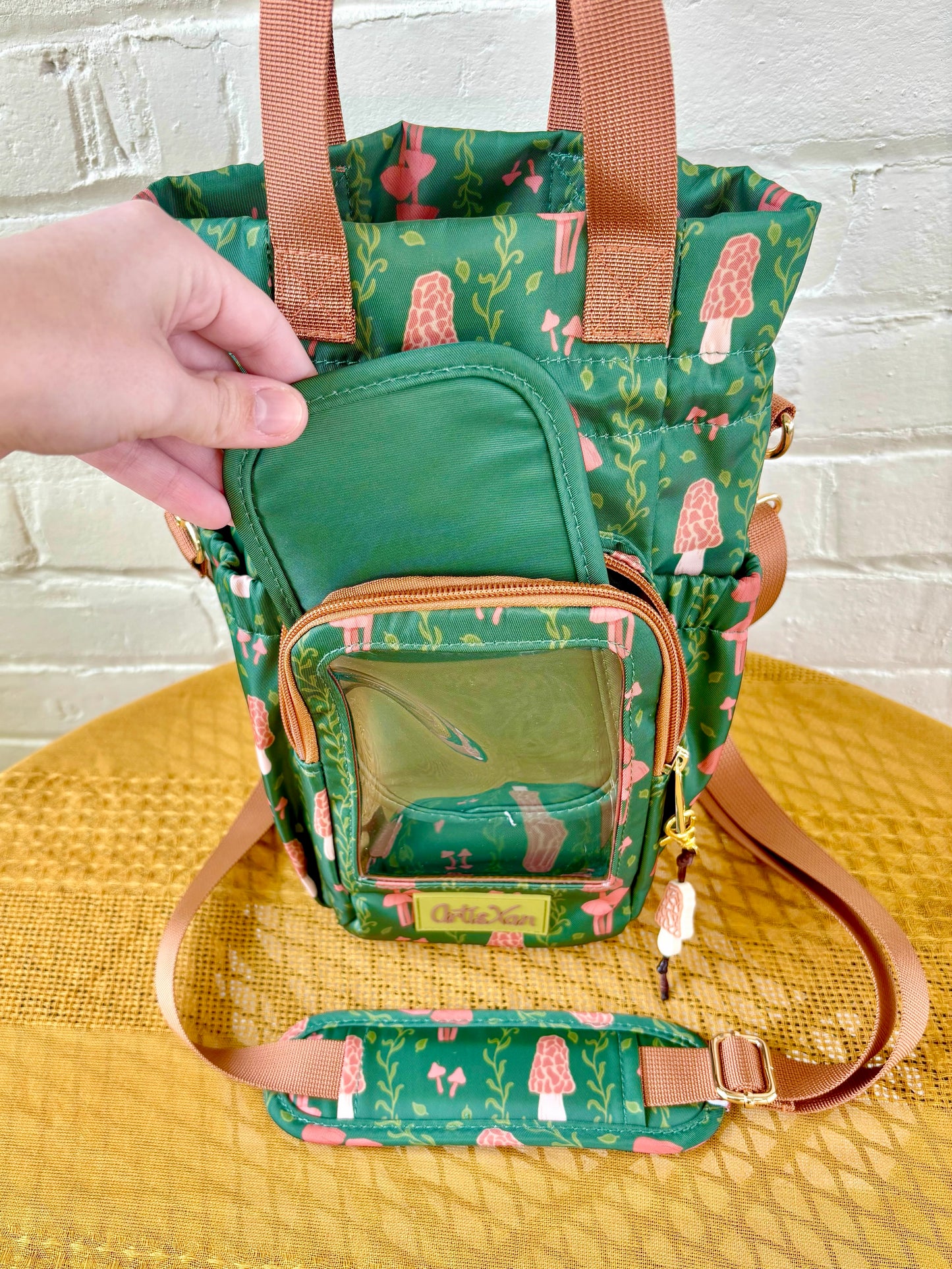 Large Mushroom Ita Water Bottle Bag with Fidget Zipper Pull
