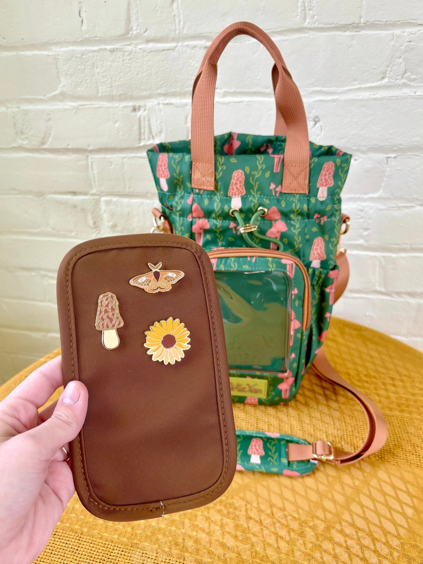Large Mushroom Ita Water Bottle Bag with Fidget Zipper Pull