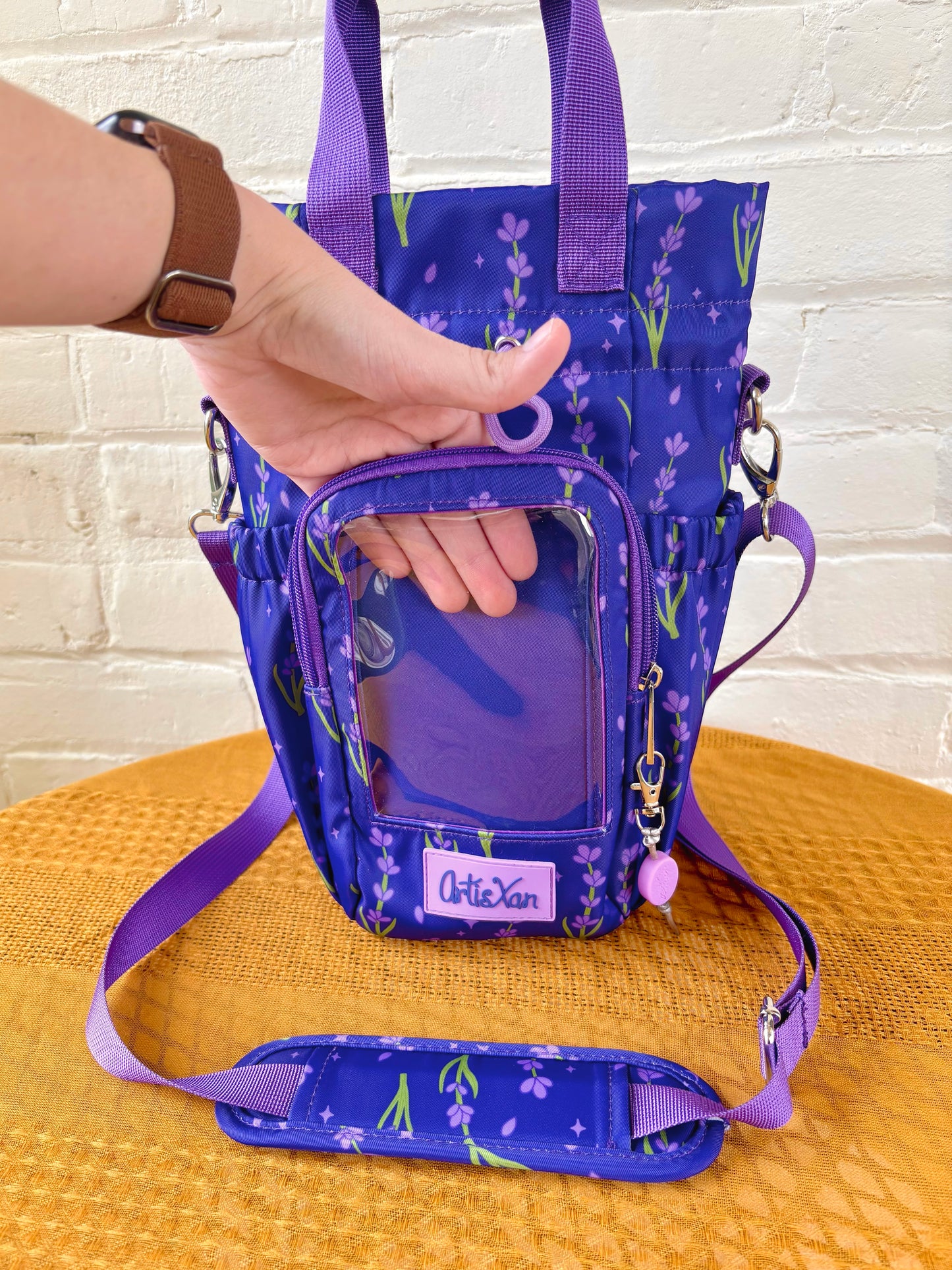 Large Lavender Ita Water Bottle Bag with Fidget Zipper Pull
