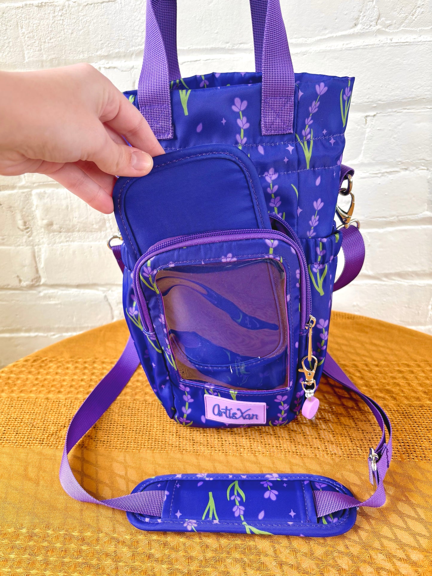 Large Lavender Ita Water Bottle Bag with Fidget Zipper Pull