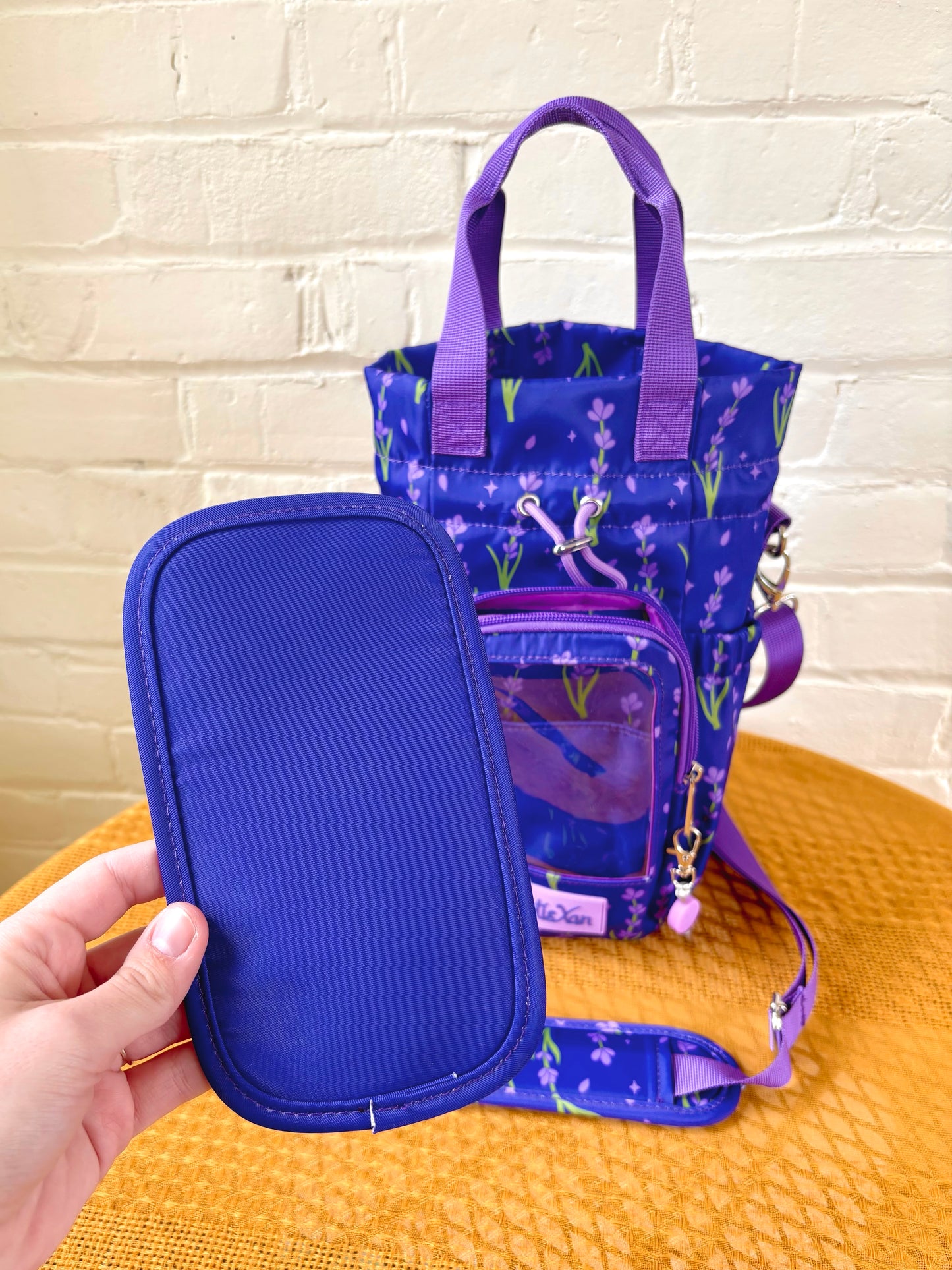 Large Lavender Ita Water Bottle Bag with Fidget Zipper Pull