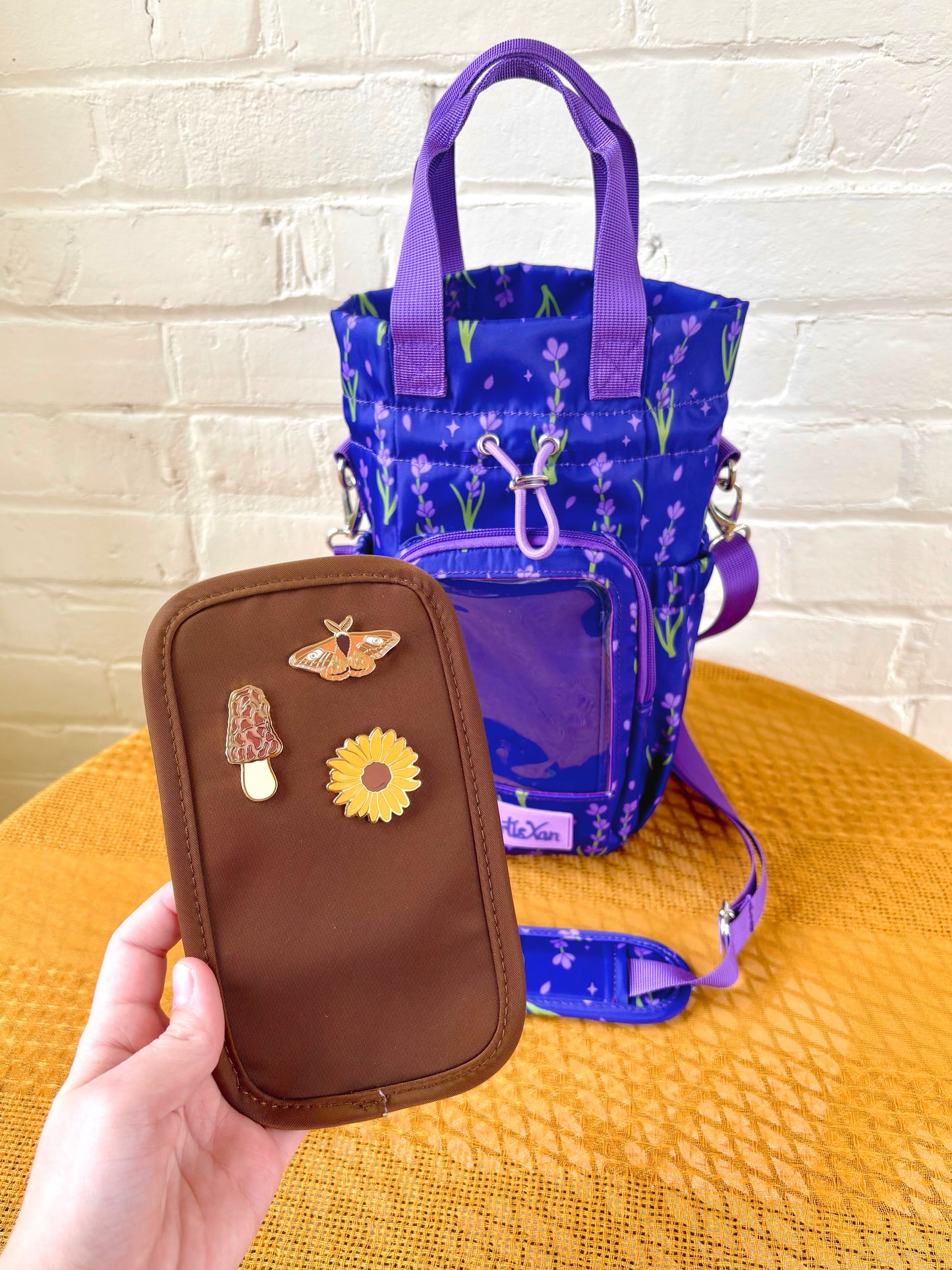 Large Lavender Ita Water Bottle Bag with Fidget Zipper Pull