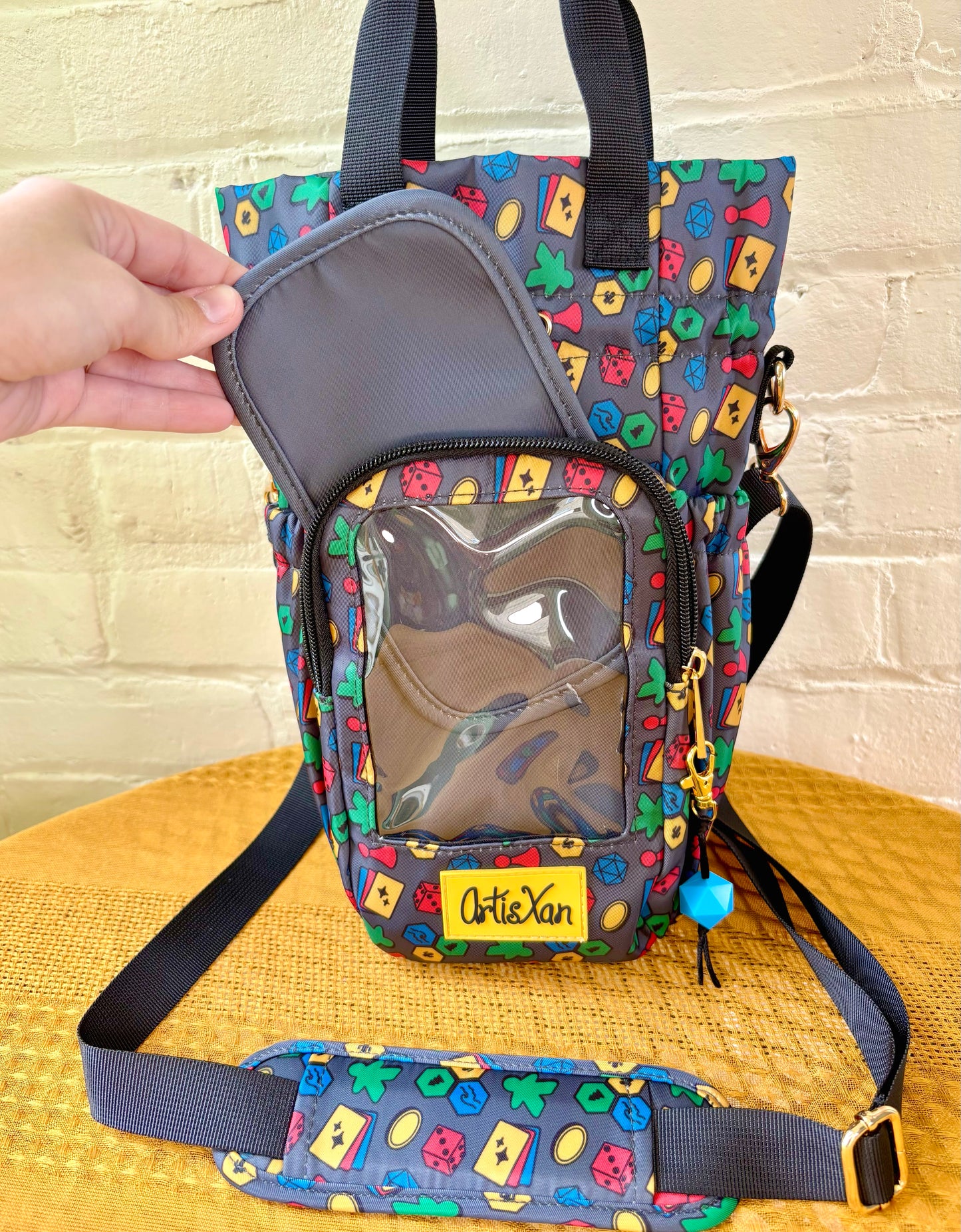 Large Gray Game Ita Water Bottle Bag with Fidget Zipper Pull