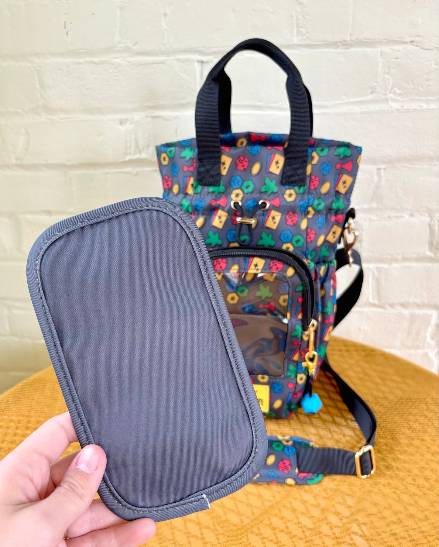 Large Gray Game Ita Water Bottle Bag with Fidget Zipper Pull