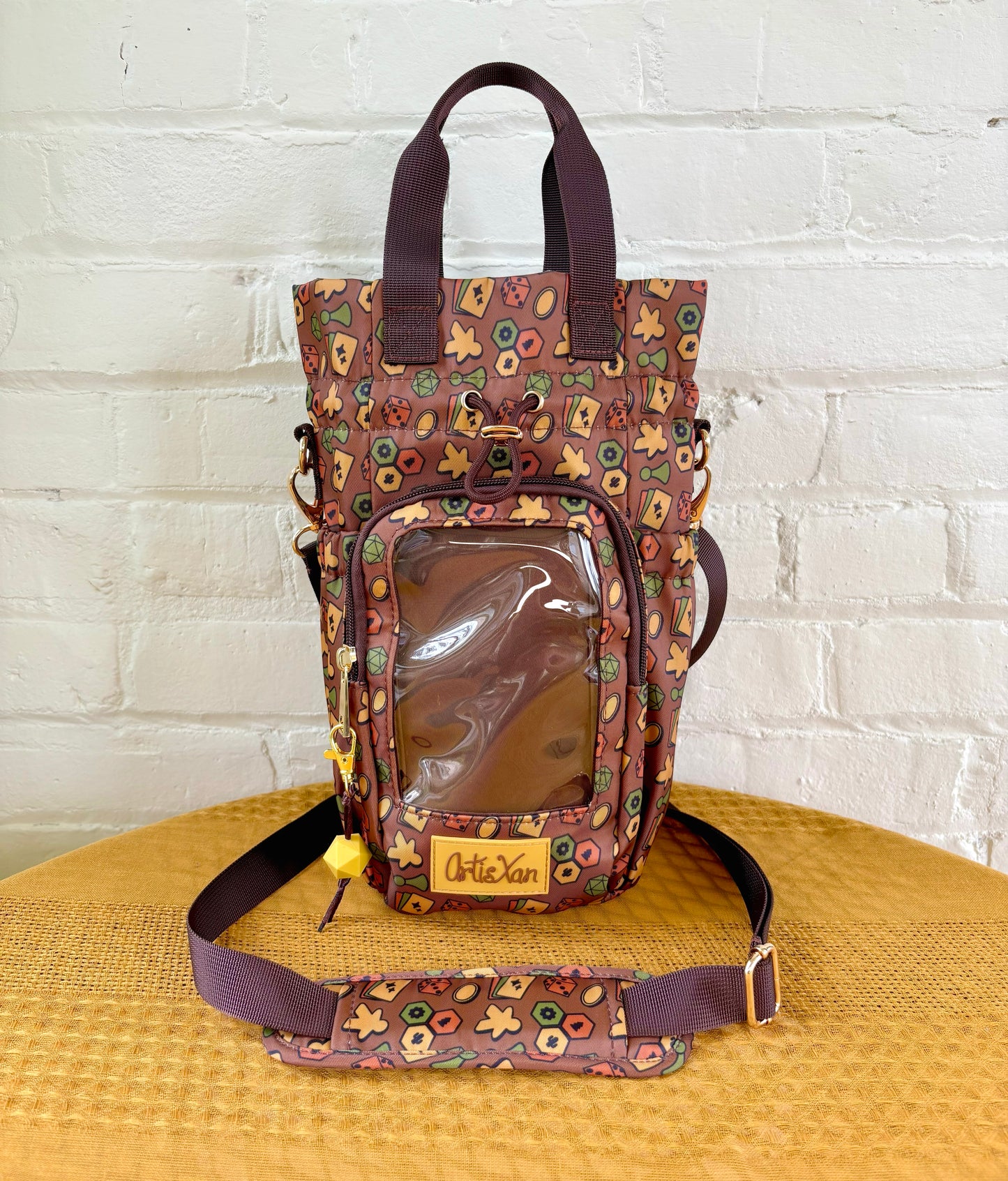 Large Brown Game Ita Water Bottle Bag with Fidget Zipper Pull