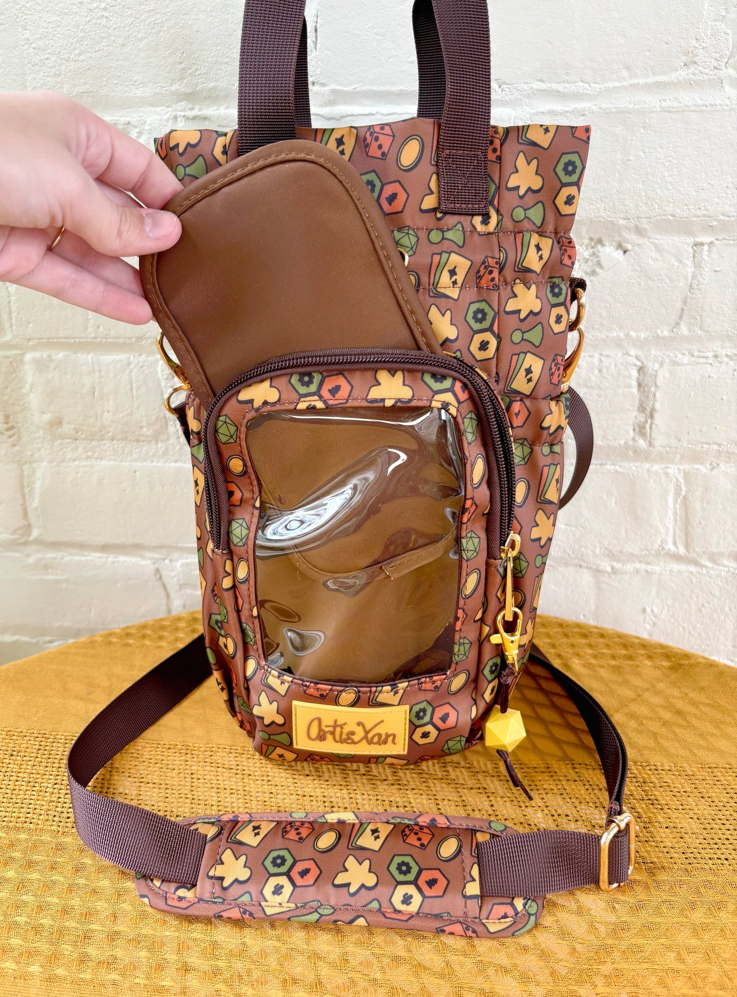 Large Brown Game Ita Water Bottle Bag with Fidget Zipper Pull