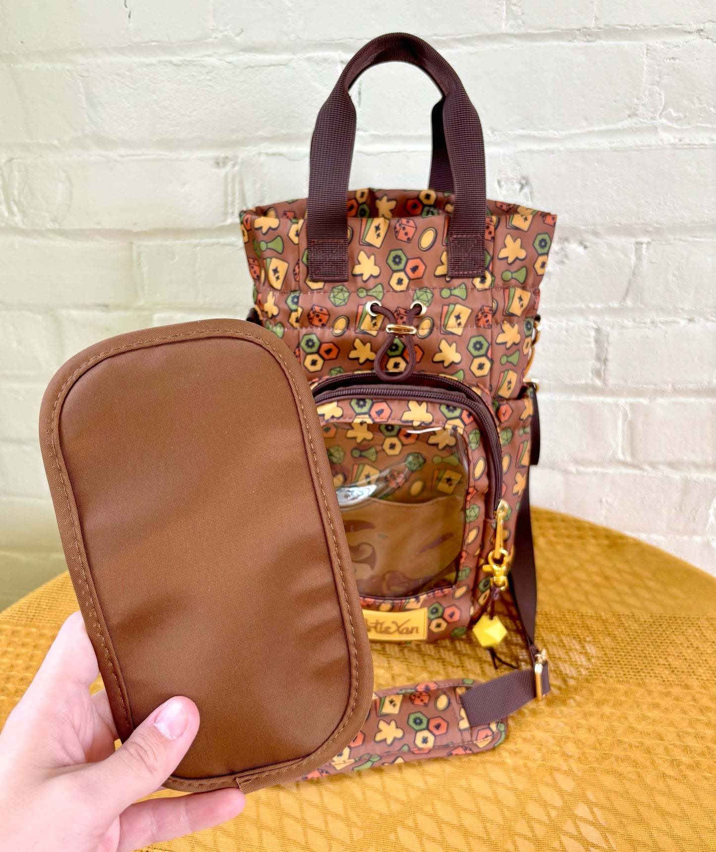 Large Brown Game Ita Water Bottle Bag with Fidget Zipper Pull