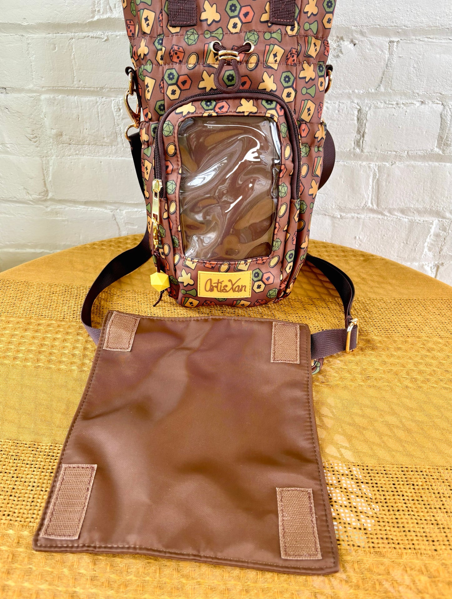 Large Brown Game Ita Water Bottle Bag with Fidget Zipper Pull