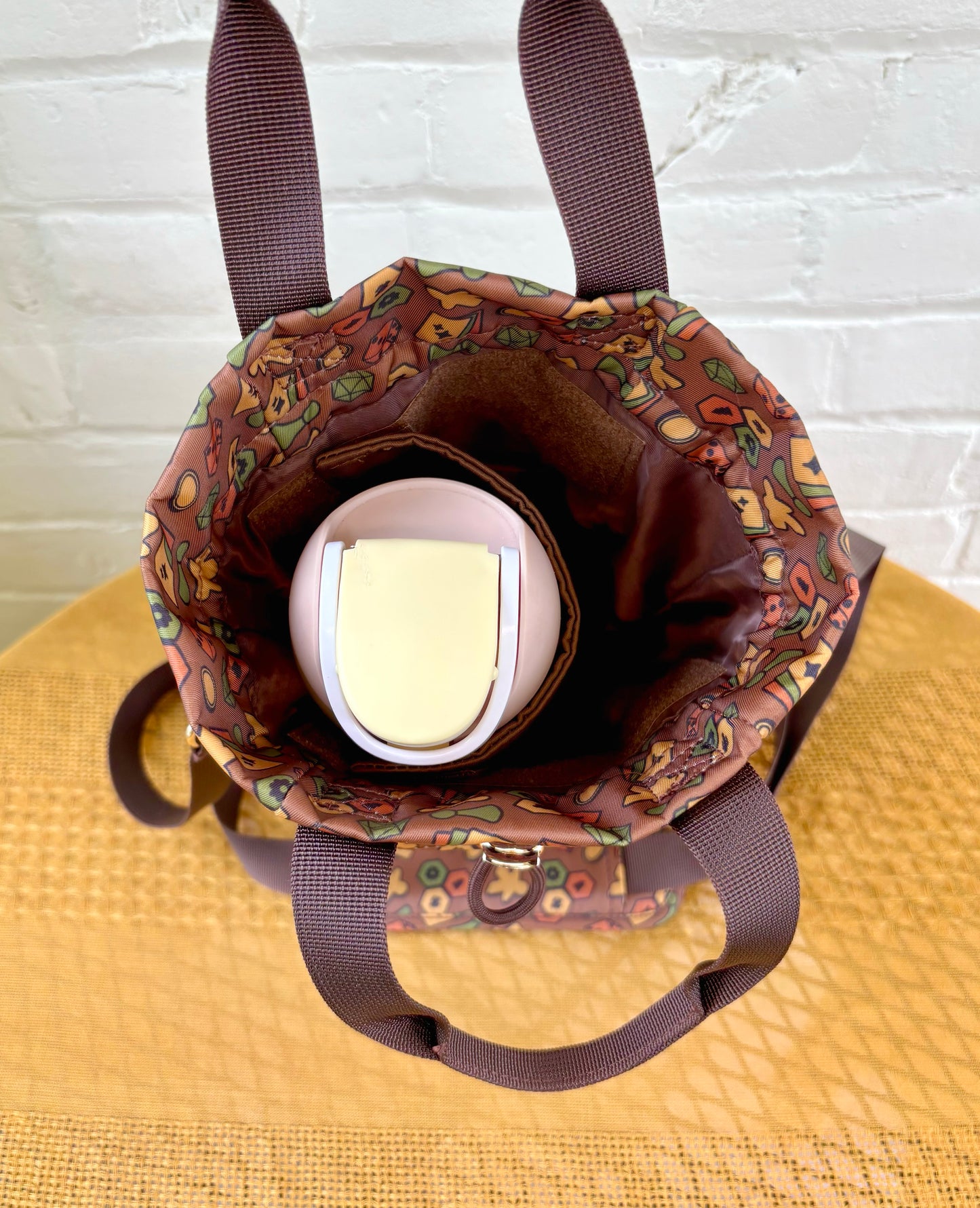 Large Brown Game Ita Water Bottle Bag with Fidget Zipper Pull