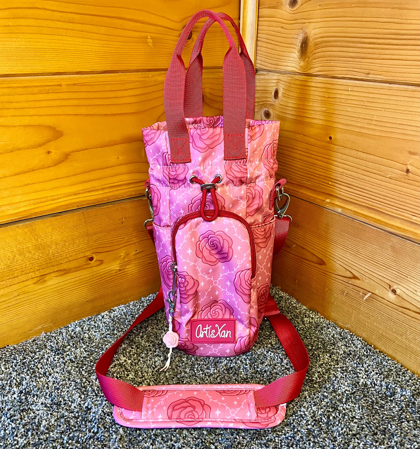 Rose Water Bottle Bag with Fidget Zipper Pull