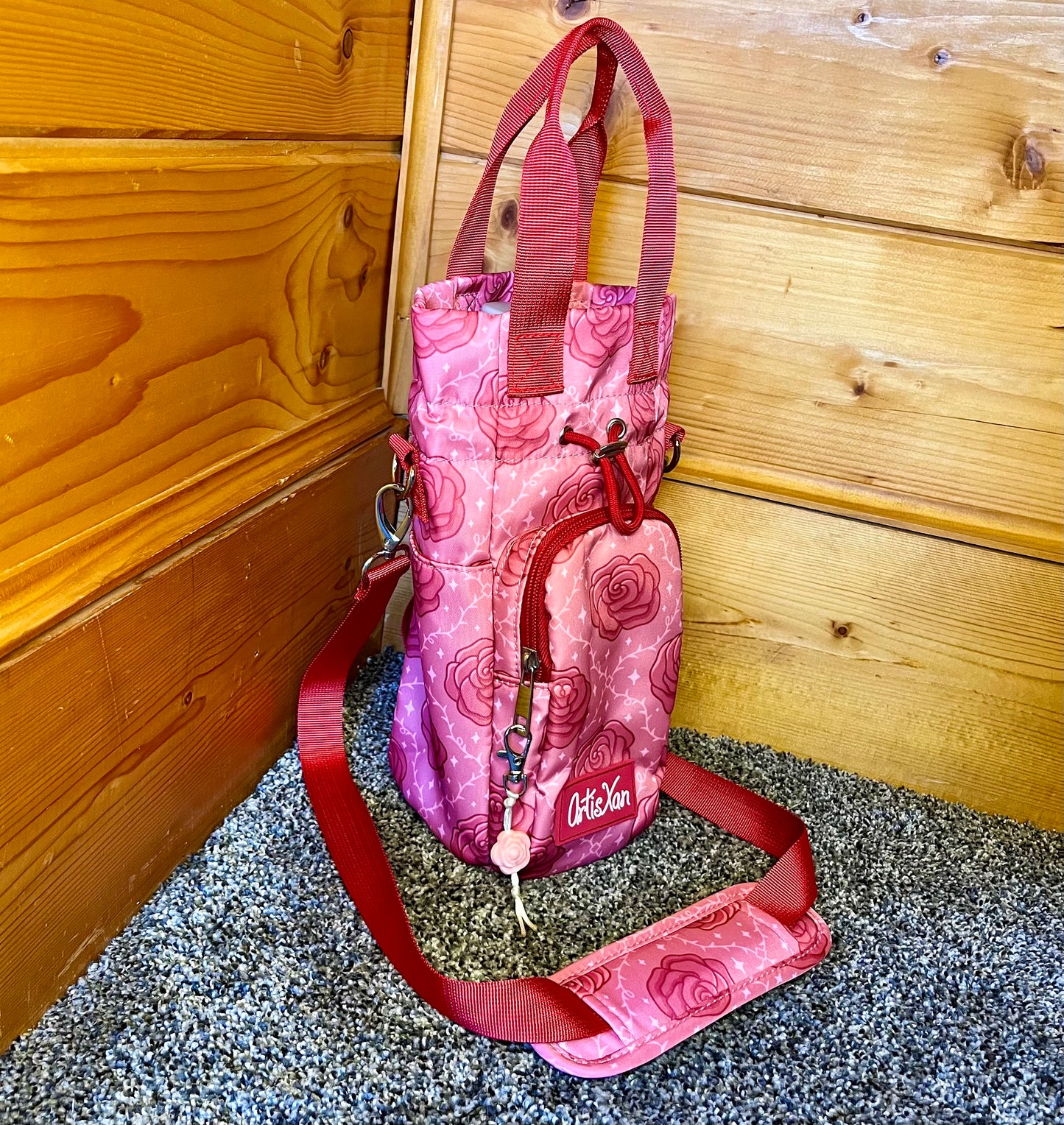 Rose Water Bottle Bag with Fidget Zipper Pull