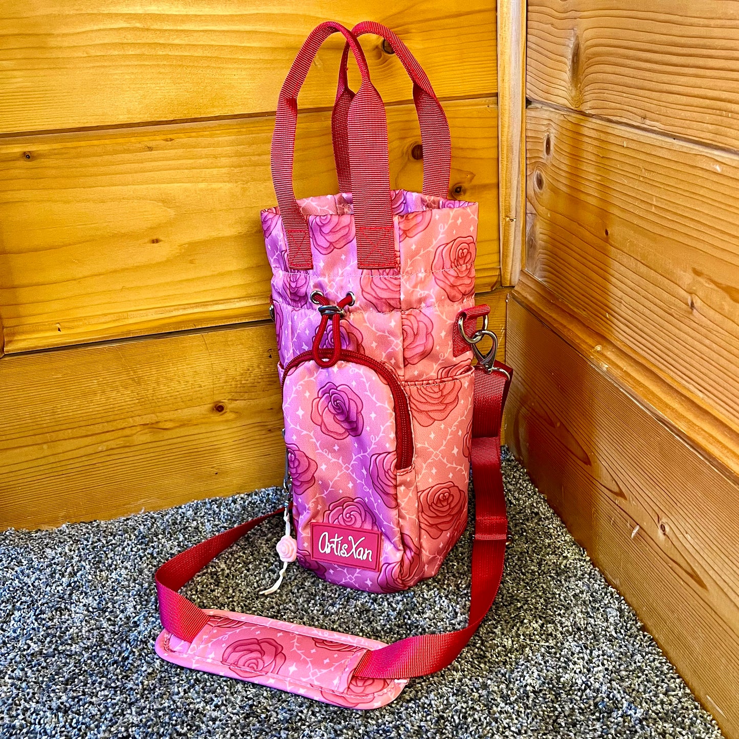 Rose Water Bottle Bag with Fidget Zipper Pull