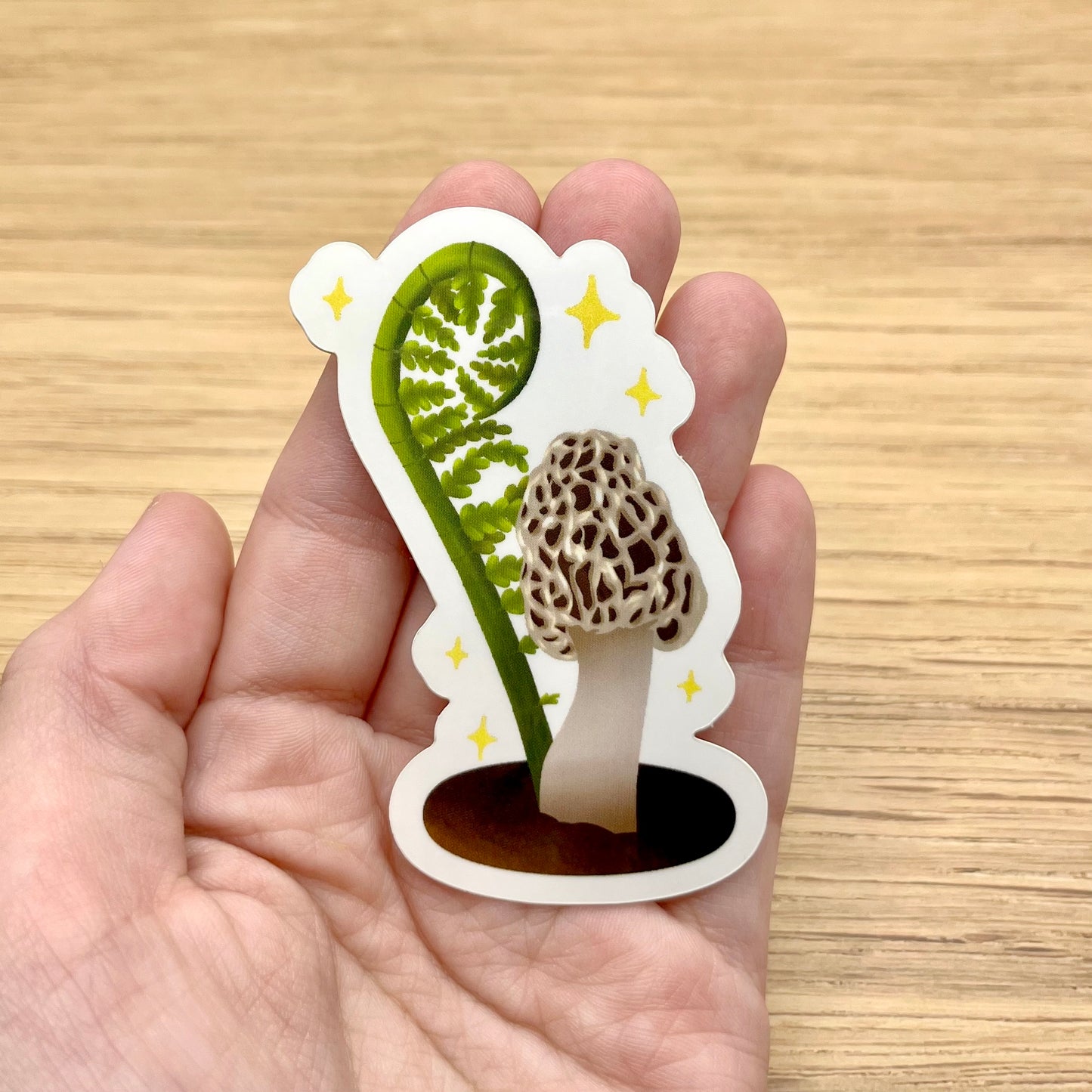 Morel Mushroom and Fiddlehead Fern Sticker