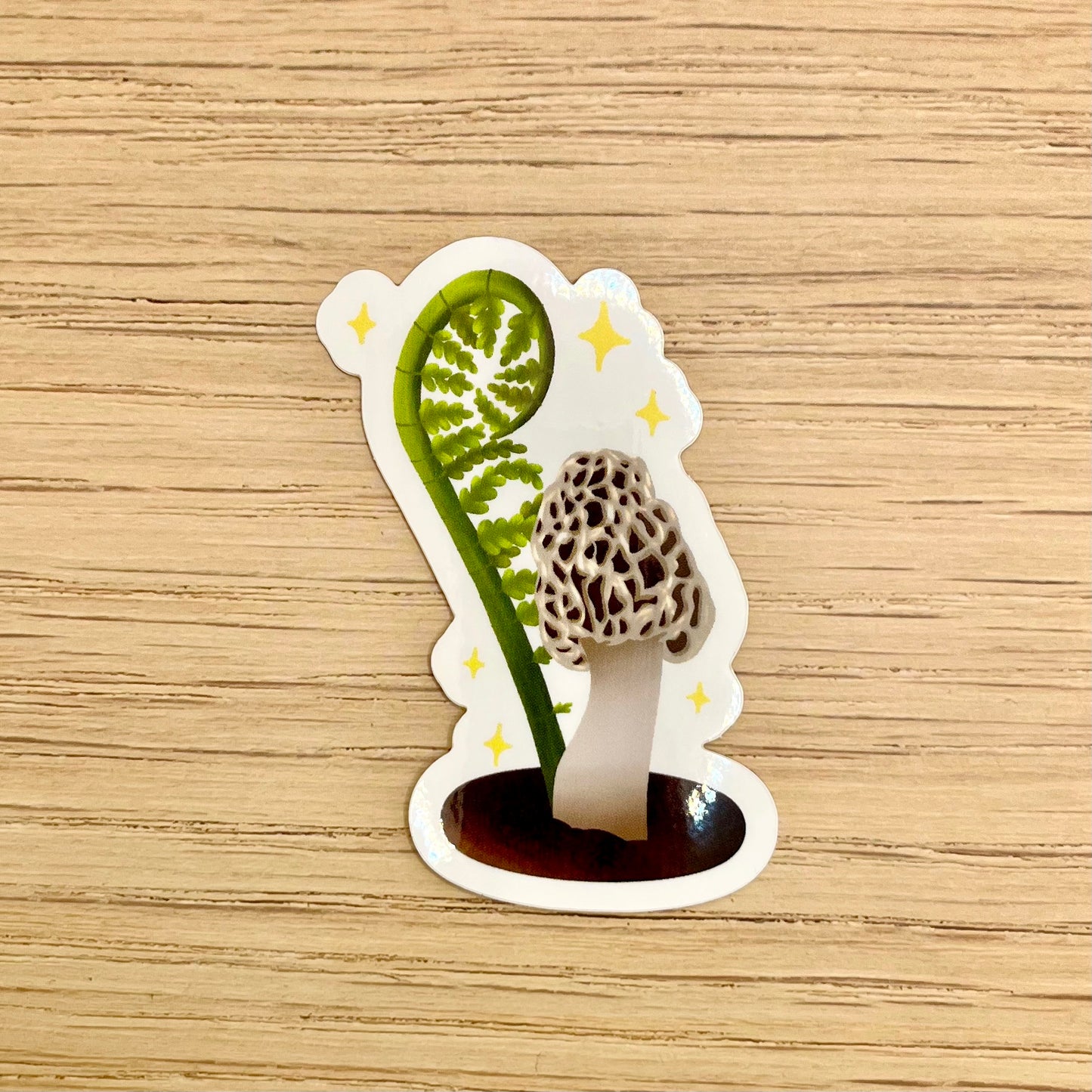 Morel Mushroom and Fiddlehead Fern Sticker