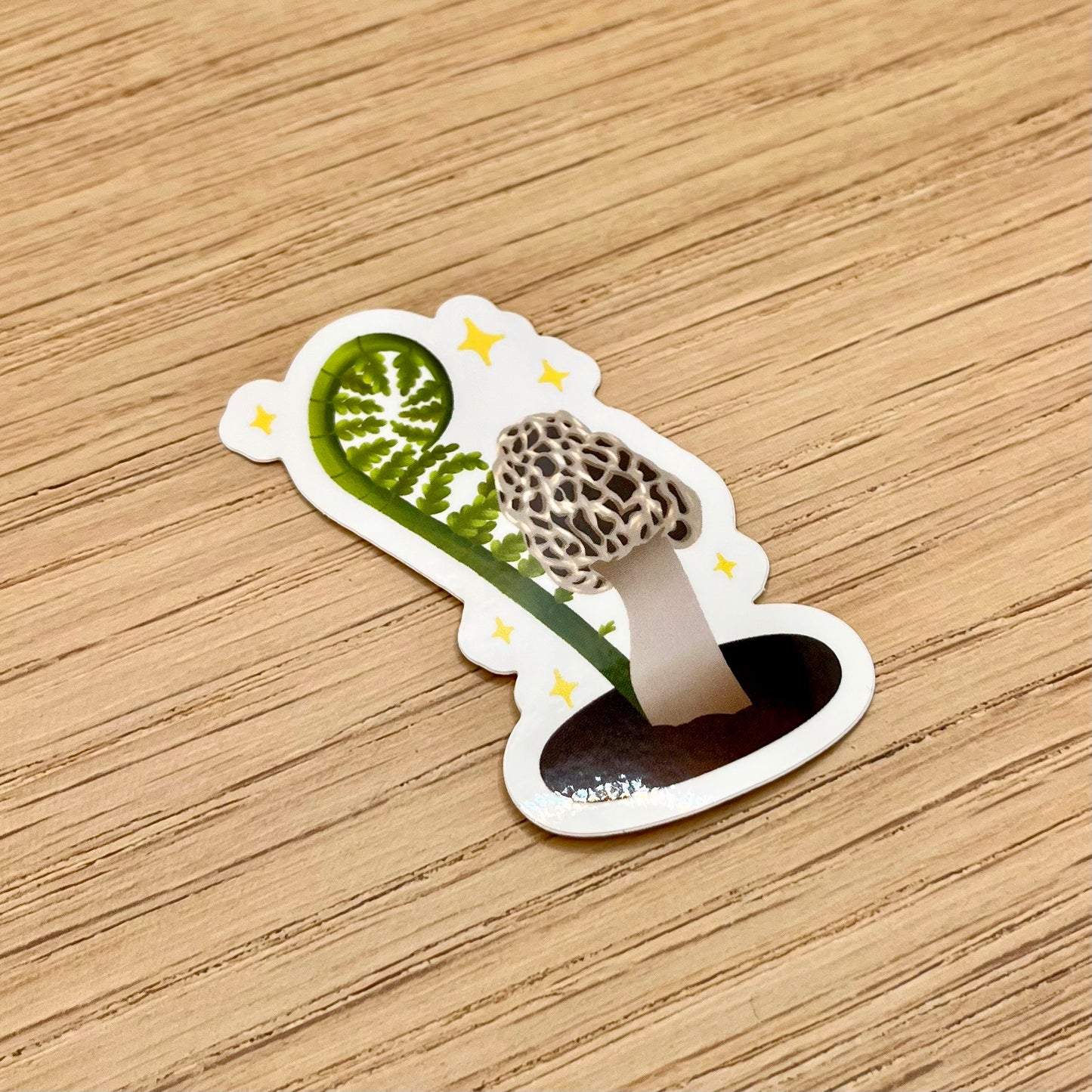 Morel Mushroom and Fiddlehead Fern Sticker
