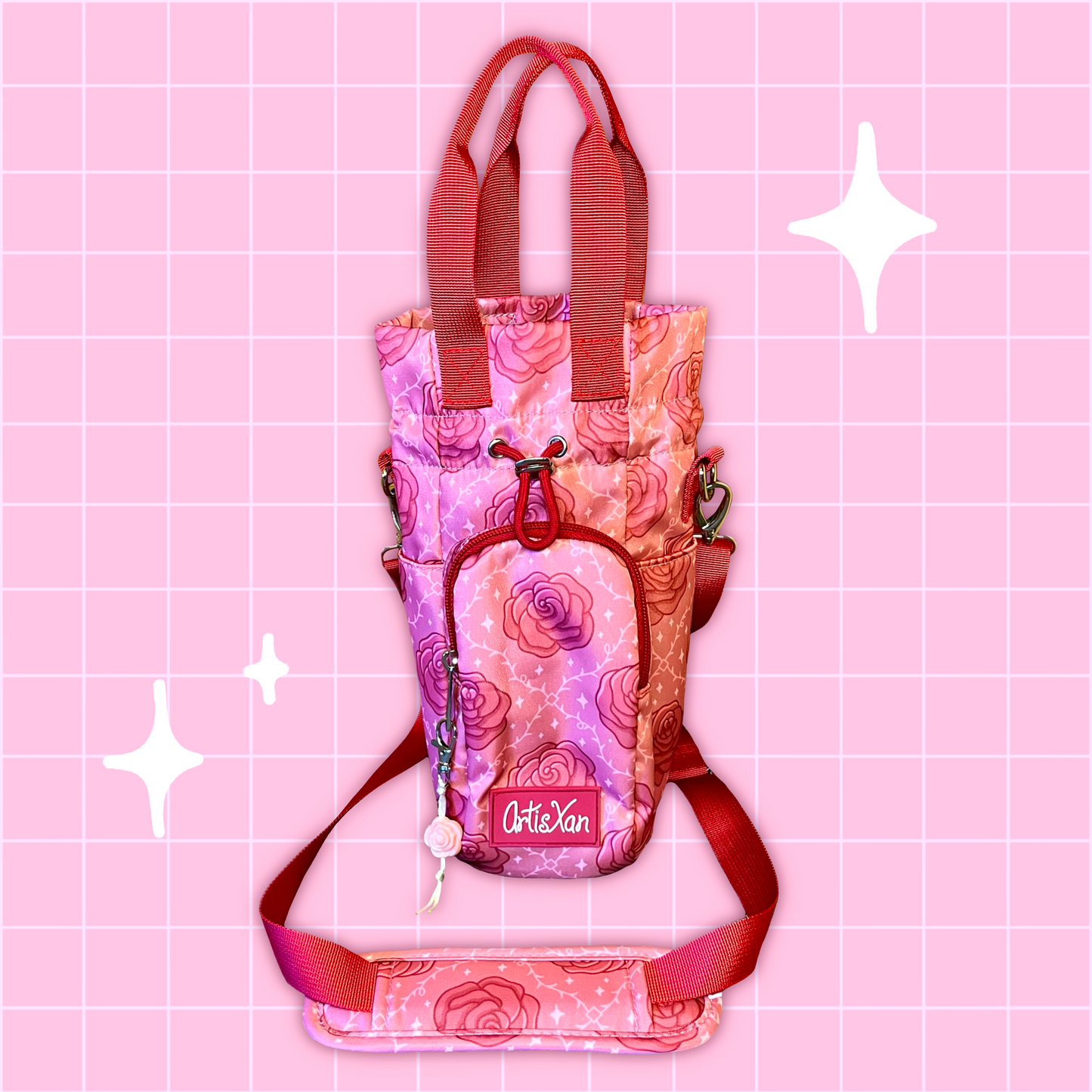 Rose Water Bottle Bag with Fidget Zipper Pull