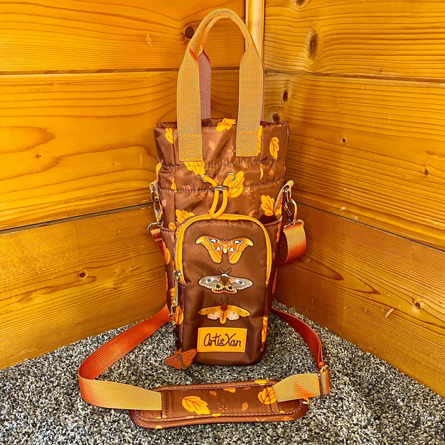 Moth Water Bottle Bag with Fidget Zipper Pull