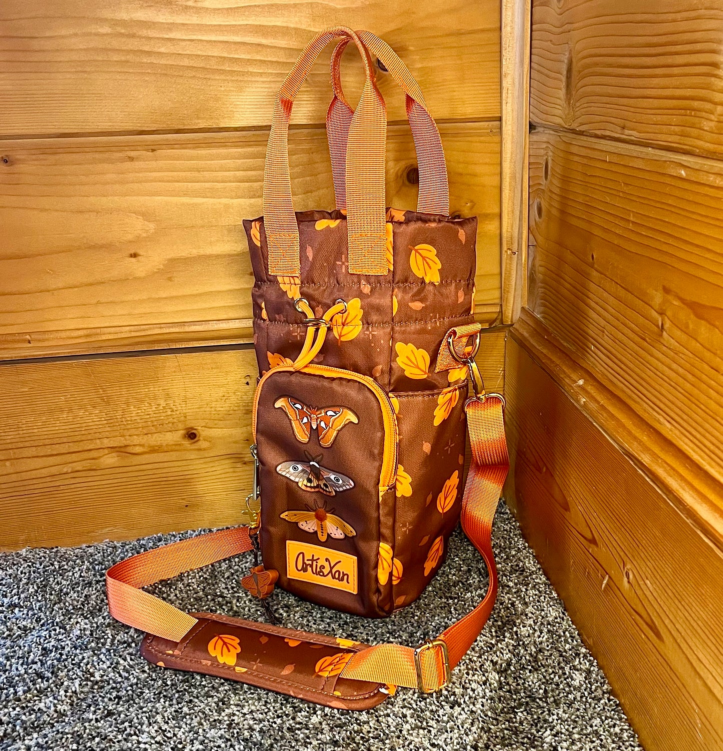 Moth Water Bottle Bag with Fidget Zipper Pull