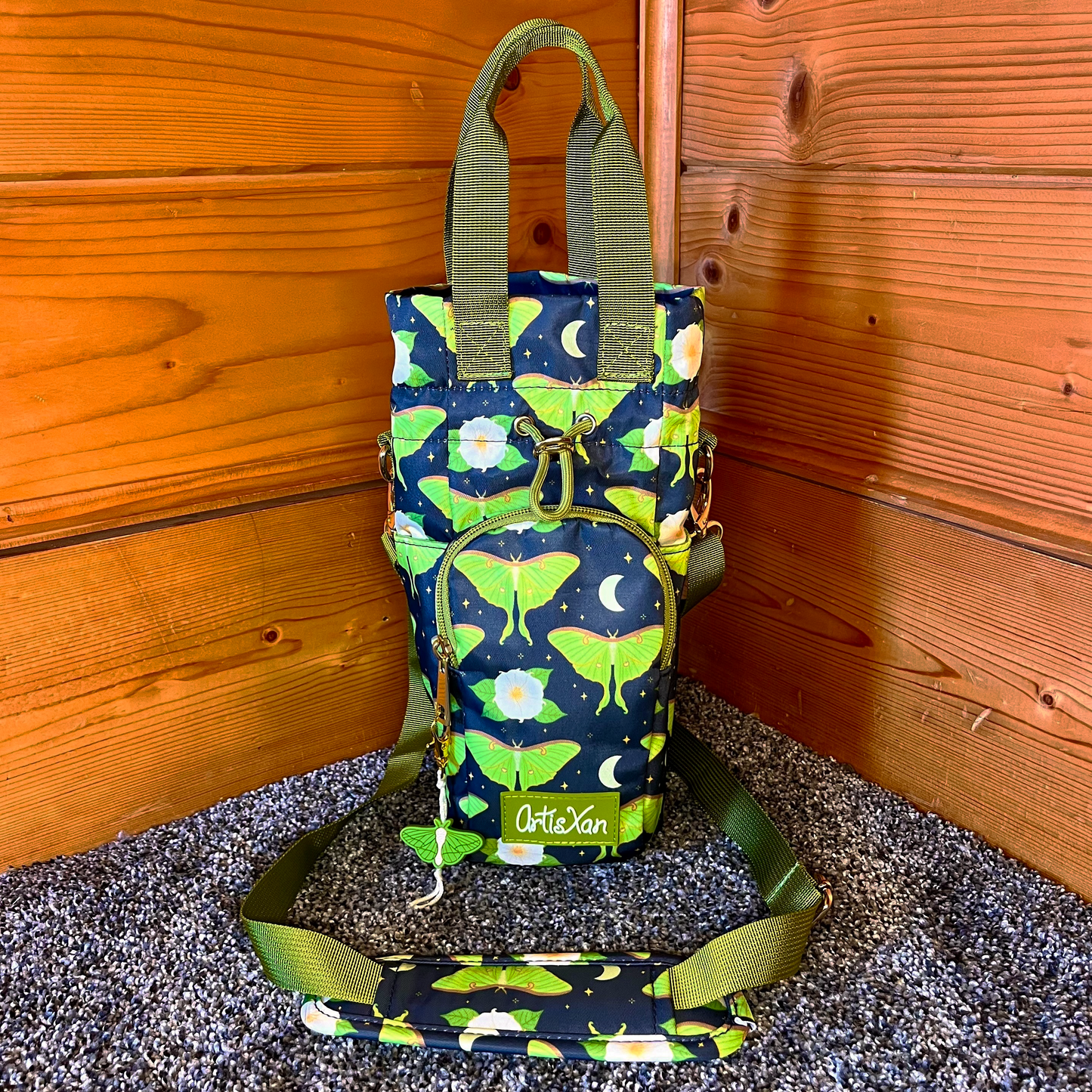 Luna Moth Water Bottle Bag with Fidget Zipper Pull